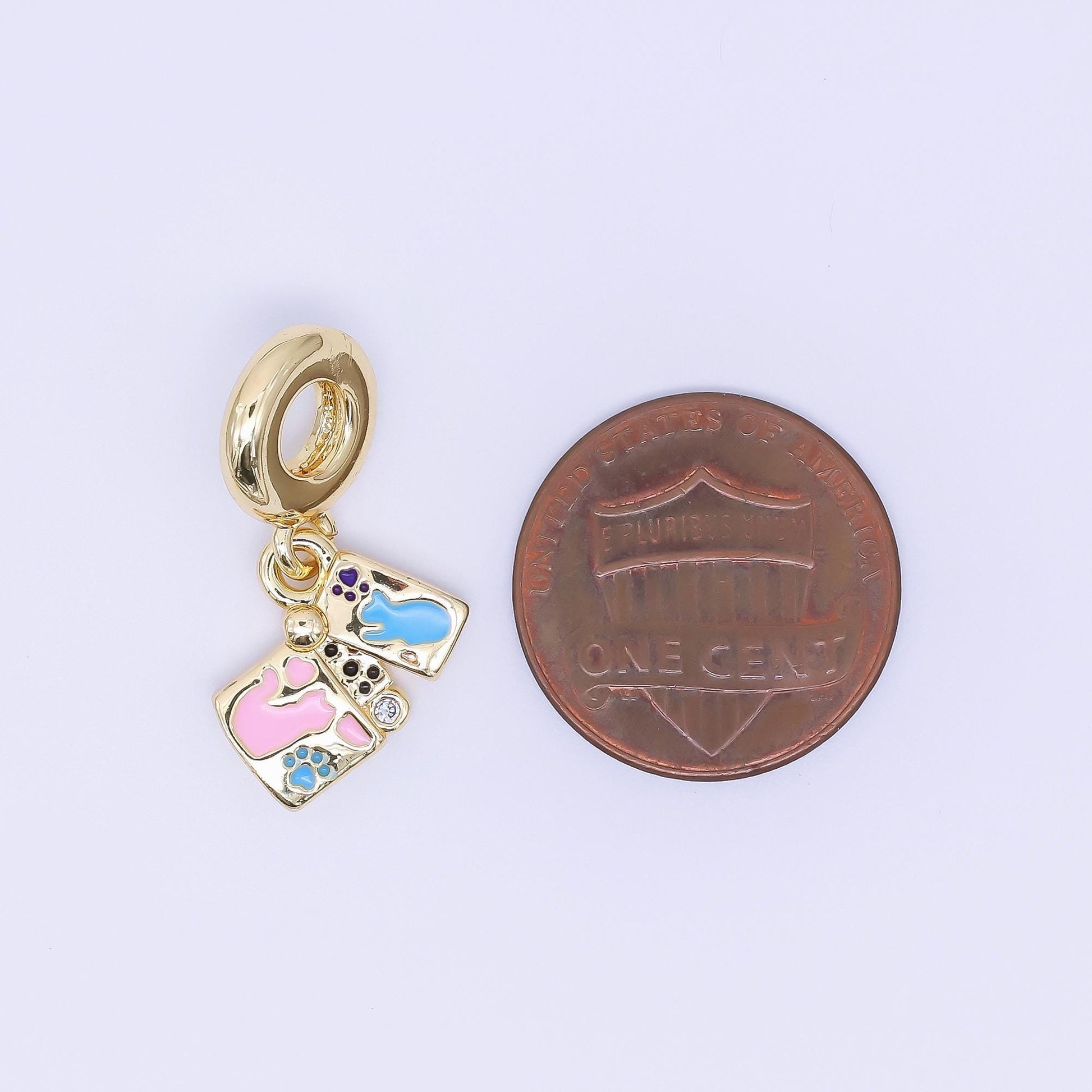 24K Gold Filled Cat Kitten Pet Enamel Drop Rondelle Pendant | AC1641