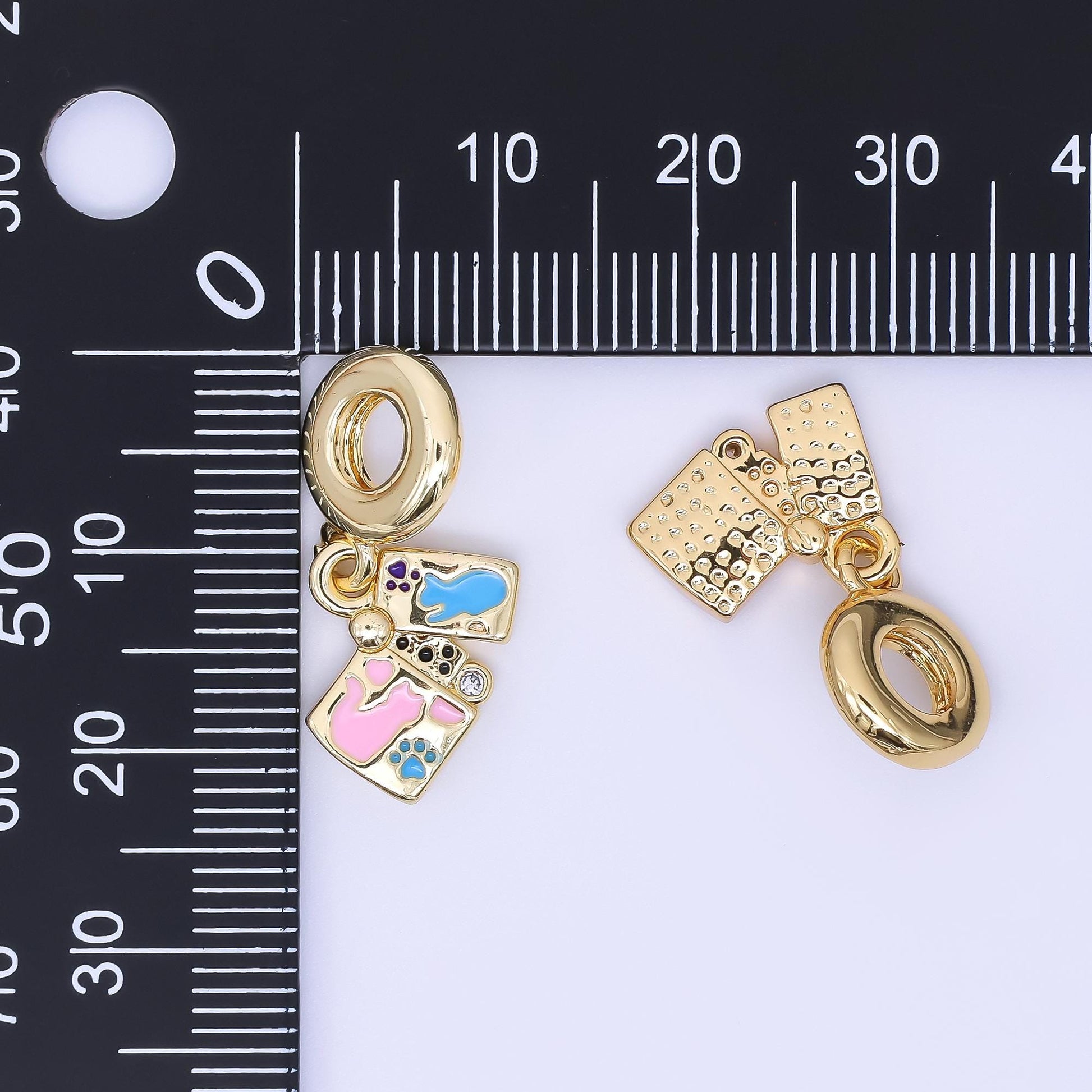 24K Gold Filled Cat Kitten Pet Enamel Drop Rondelle Pendant | AC1641