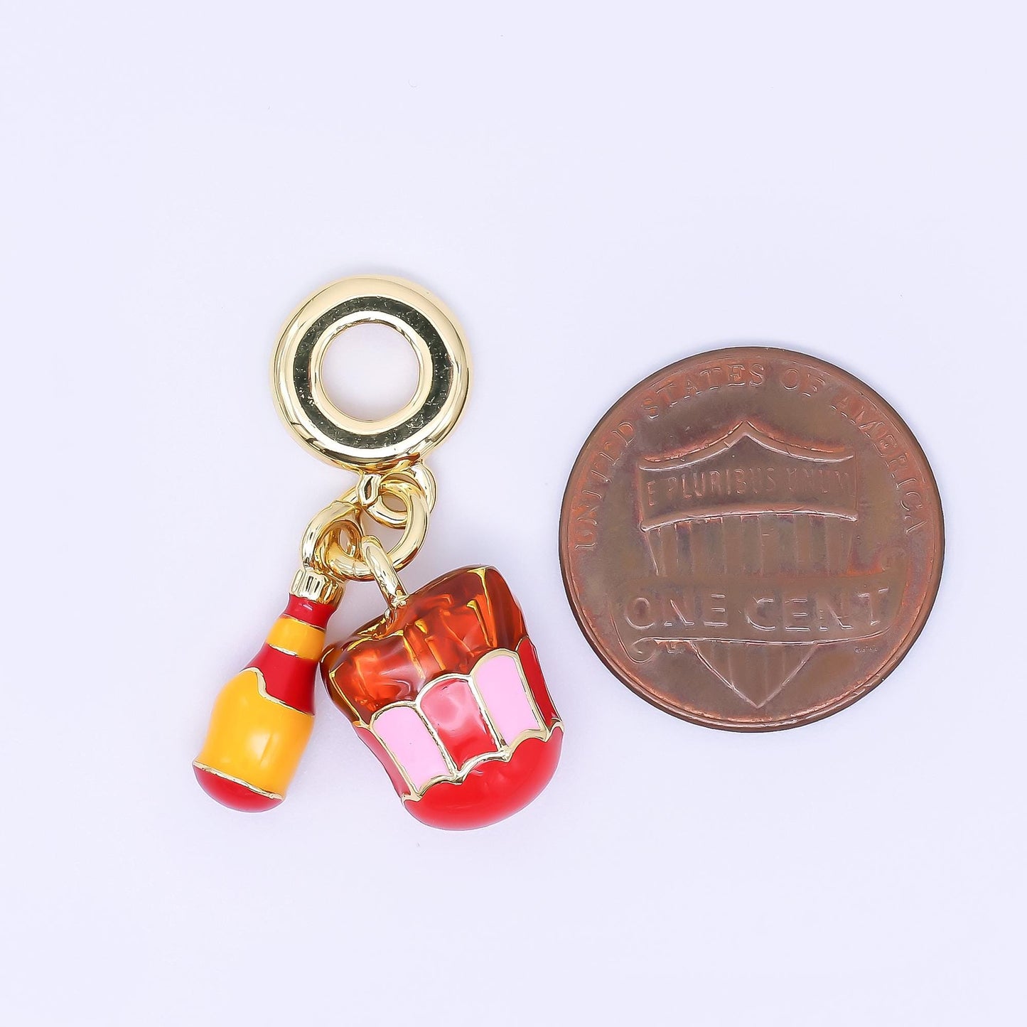 24K Gold Filled Soda Bottle Popcorn Bucket Rondelle Drop Charm | AC1648