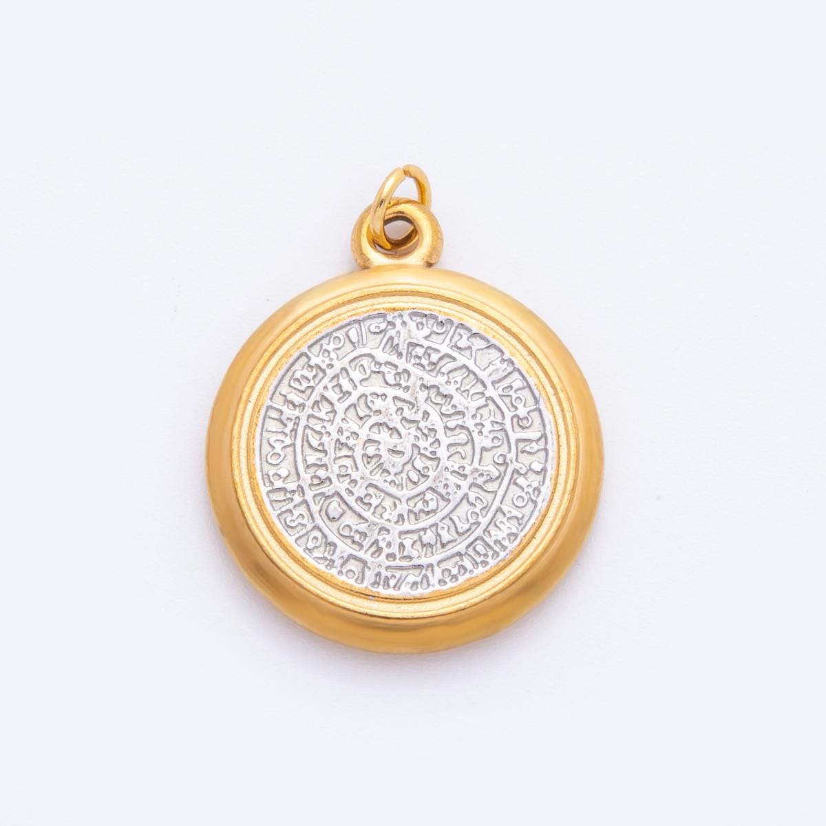 Mix Metal Medallion textured gold Coin charm PVD Gold Steel charm for bracelet necklace pendant | J-492