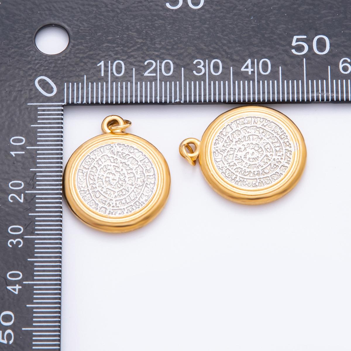 Mix Metal Medallion textured gold Coin charm PVD Gold Steel charm for bracelet necklace pendant | J-492