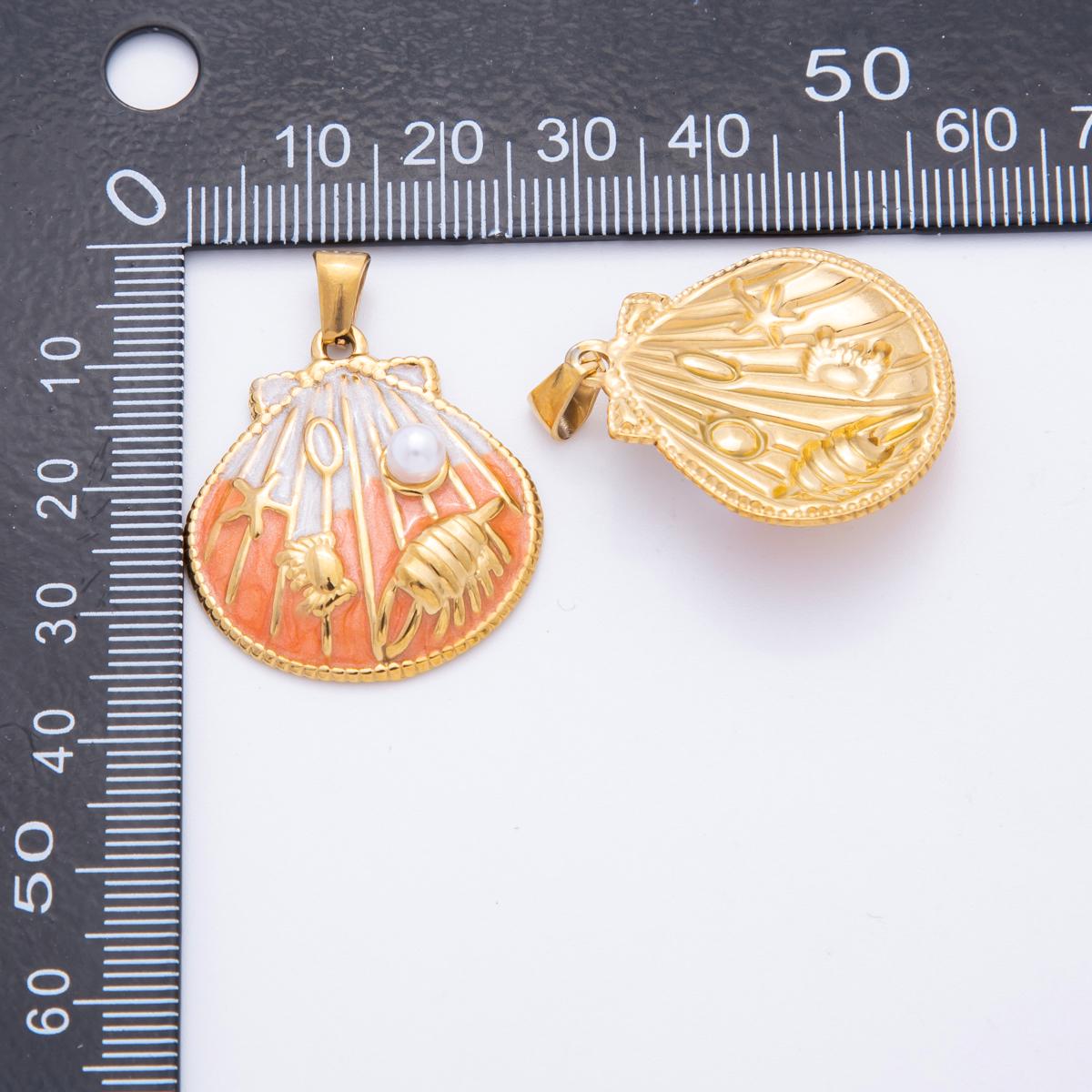 PVD Gold Stainless Steel Colorful Enamel Clam Shell Charm Beach Jewelry Making Supply | J-497