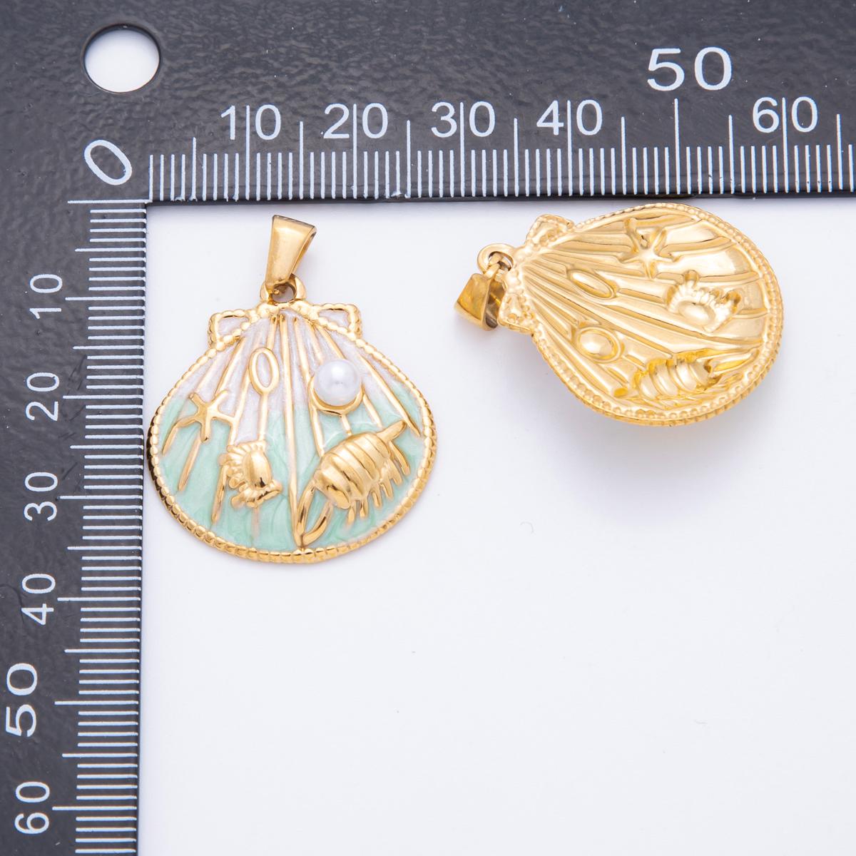 PVD Gold Stainless Steel Colorful Enamel Clam Shell Charm Beach Jewelry Making Supply | J-497