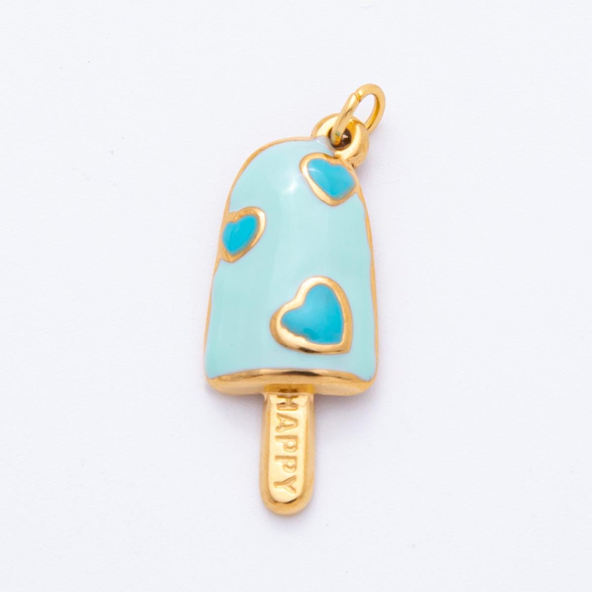 Enamel Pop Stick Ice Cream CHARMS for necklace Bracelet Artsy Cute Heart PVD Gold Stainless Steel Tarnish Free Charm j-448