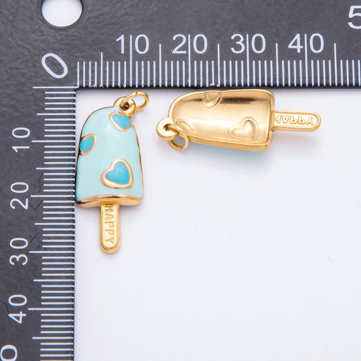 Enamel Pop Stick Ice Cream CHARMS for necklace Bracelet Artsy Cute Heart PVD Gold Stainless Steel Tarnish Free Charm j-448