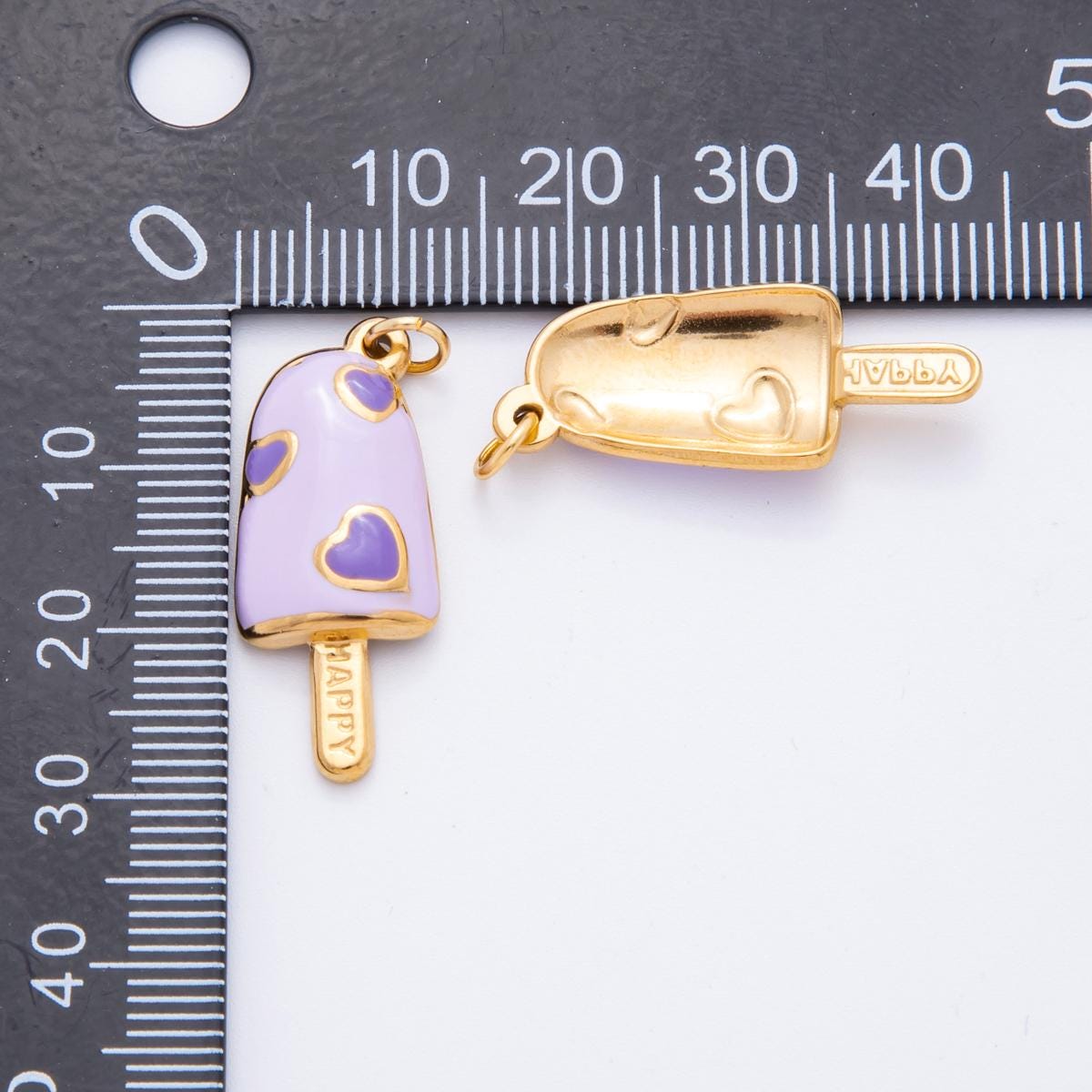 Enamel Pop Stick Ice Cream CHARMS for necklace Bracelet Artsy Cute Heart PVD Gold Stainless Steel Tarnish Free Charm j-448