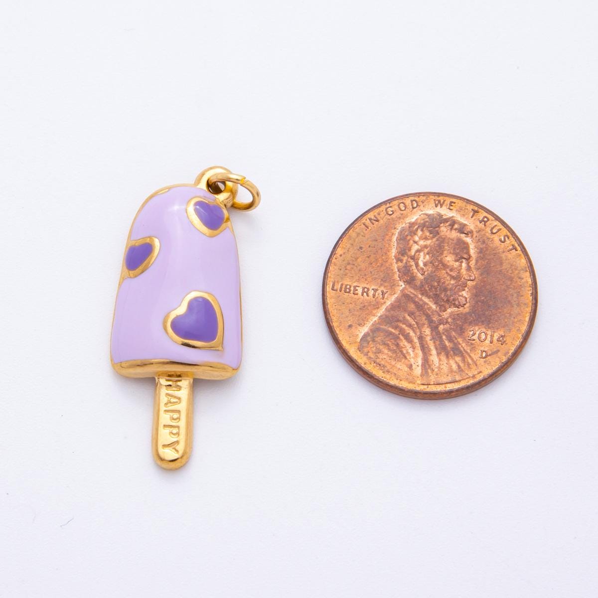 Enamel Pop Stick Ice Cream CHARMS for necklace Bracelet Artsy Cute Heart PVD Gold Stainless Steel Tarnish Free Charm j-448
