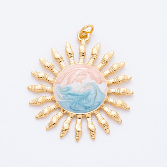 Big Gold Stainless Steel Enamel Gold Sun Pendant Colorful Sunburst Pendant for scarf Necklace Charm J-490