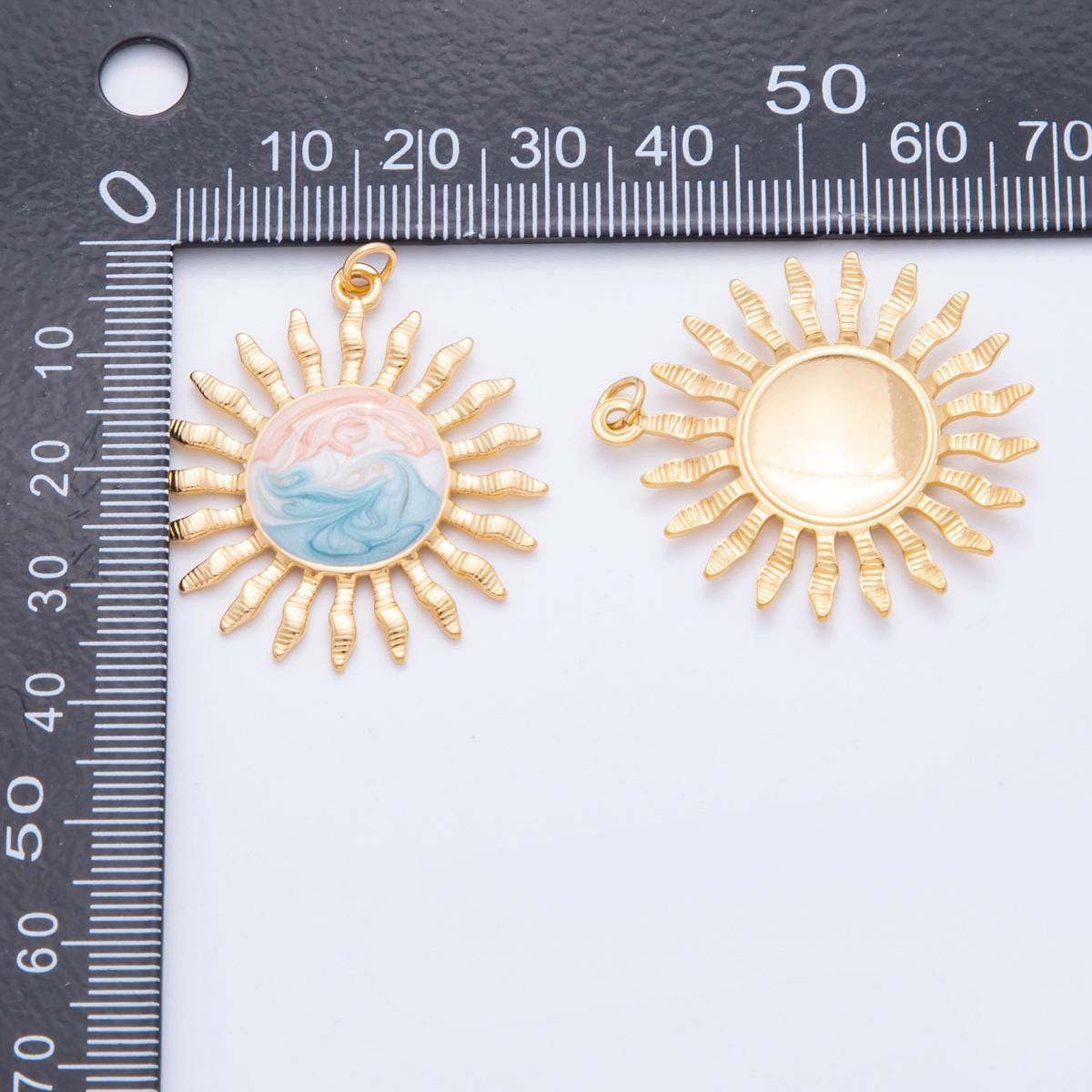Big Gold Stainless Steel Enamel Gold Sun Pendant Colorful Sunburst Pendant for scarf Necklace Charm J-490