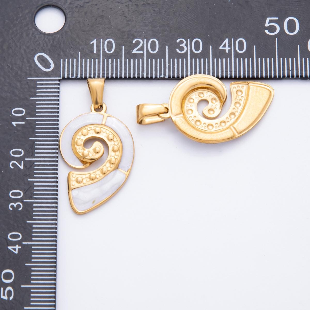 Gold Spiral Pendant with White Enamel – Modern Statement Jewelry Charm J-520
