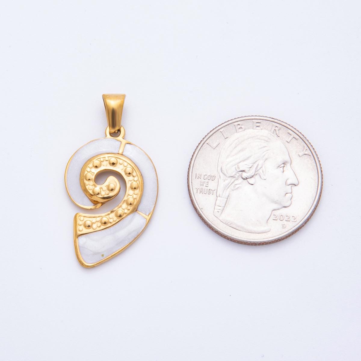 Gold Spiral Pendant with White Enamel – Modern Statement Jewelry Charm J-520
