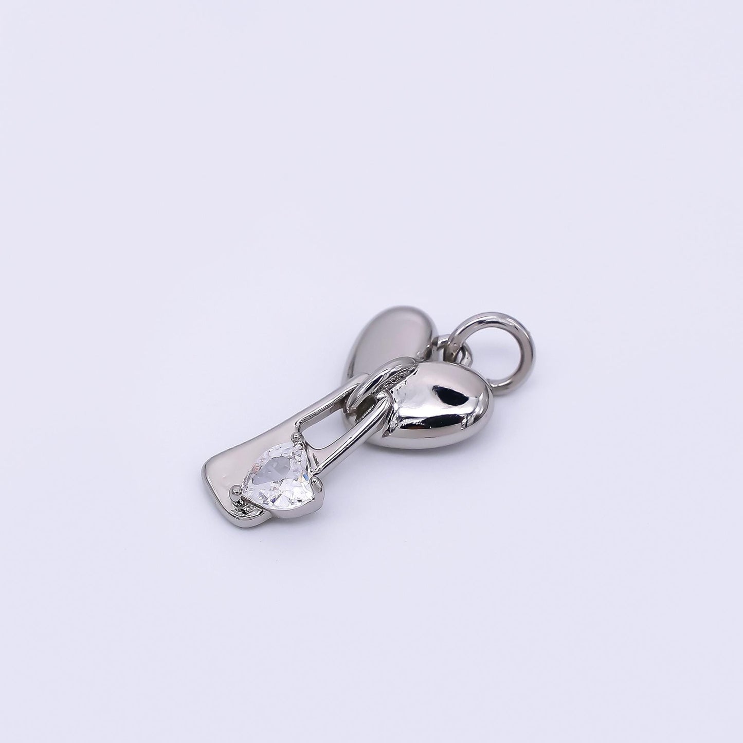 24K Gold Filled Clear CZ Heart Key Padlock Drop Charm in Gold & Silver | M-580