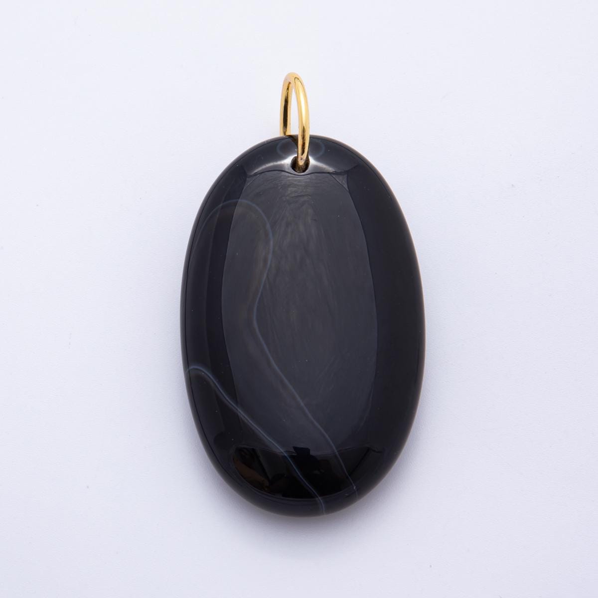 Big Black Agate Pendant Natural Oval Stone Beads Black Gemstone Findings 63.8x34.2 mm for Cord Necklace Jewelry Supply E-521