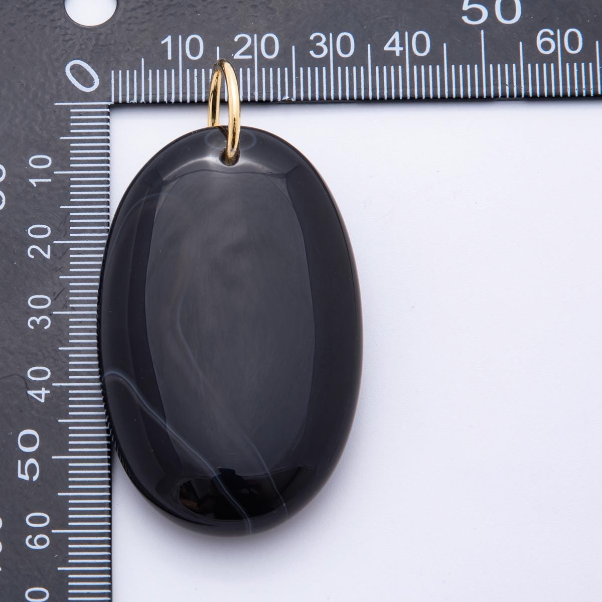 Big Black Agate Pendant Natural Oval Stone Beads Black Gemstone Findings 63.8x34.2 mm for Cord Necklace Jewelry Supply E-521