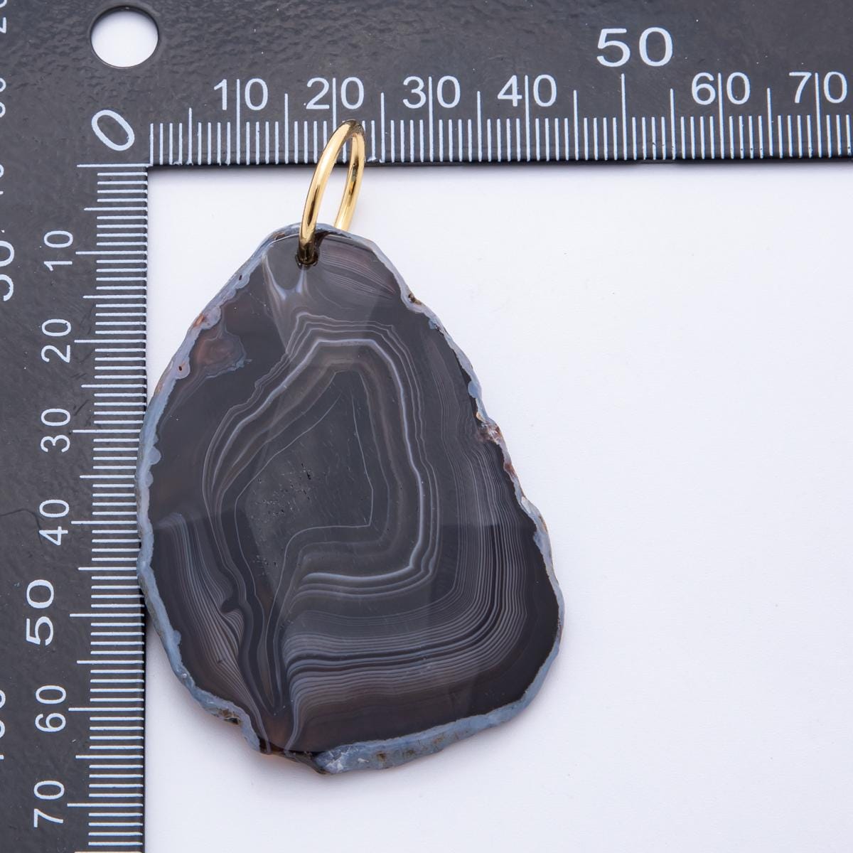 Big Natural Black Agate Slice Pendant with Gold Bail – Raw Edge Stone Jewelry Marble Inspired Pendant for Cord Necklace Supply E-608