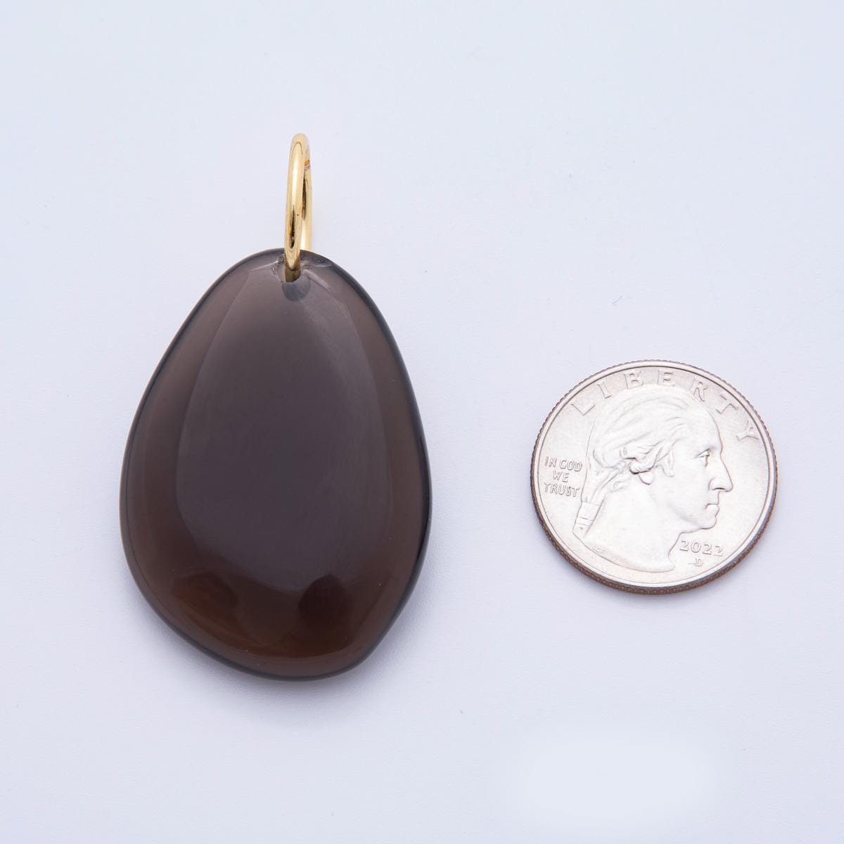 Polished Brown Teardrop Pendant with Gold Bail – Minimalist Stone Jewelry Charm e-623
