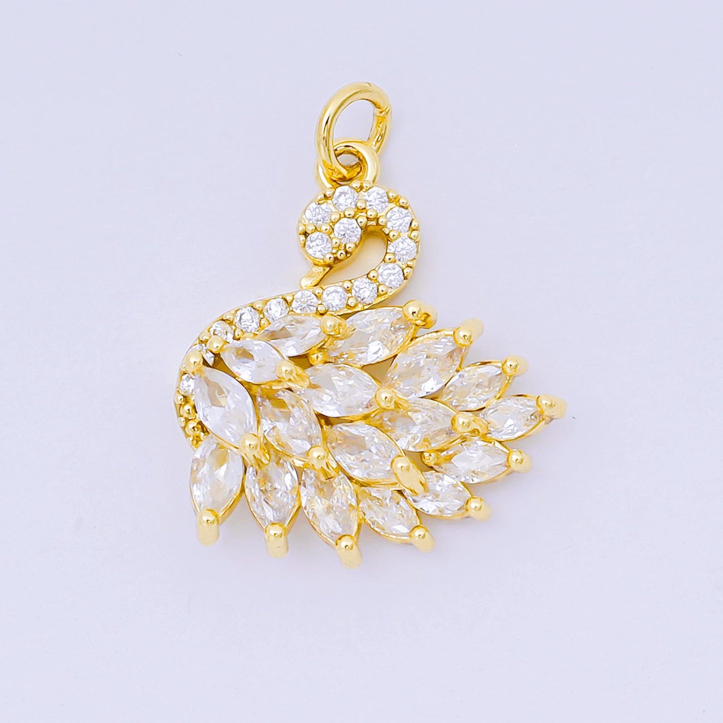 24K Gold Filled Clear, Multicolor Pink CZ Swan Animal Charm in Gold & Silver | D398 M541
