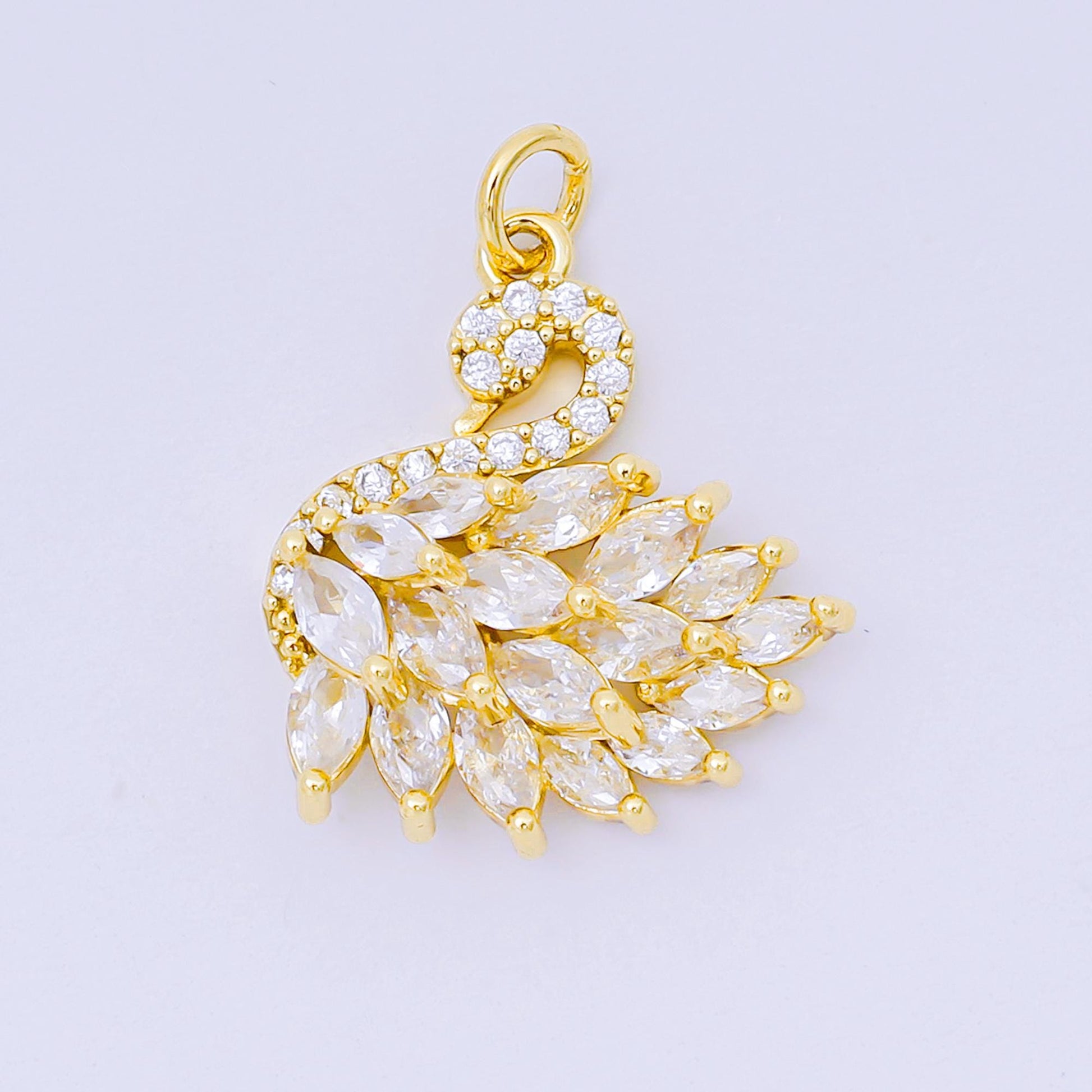 24K Gold Filled Clear, Multicolor Pink CZ Swan Animal Charm in Gold & Silver | D398 M541