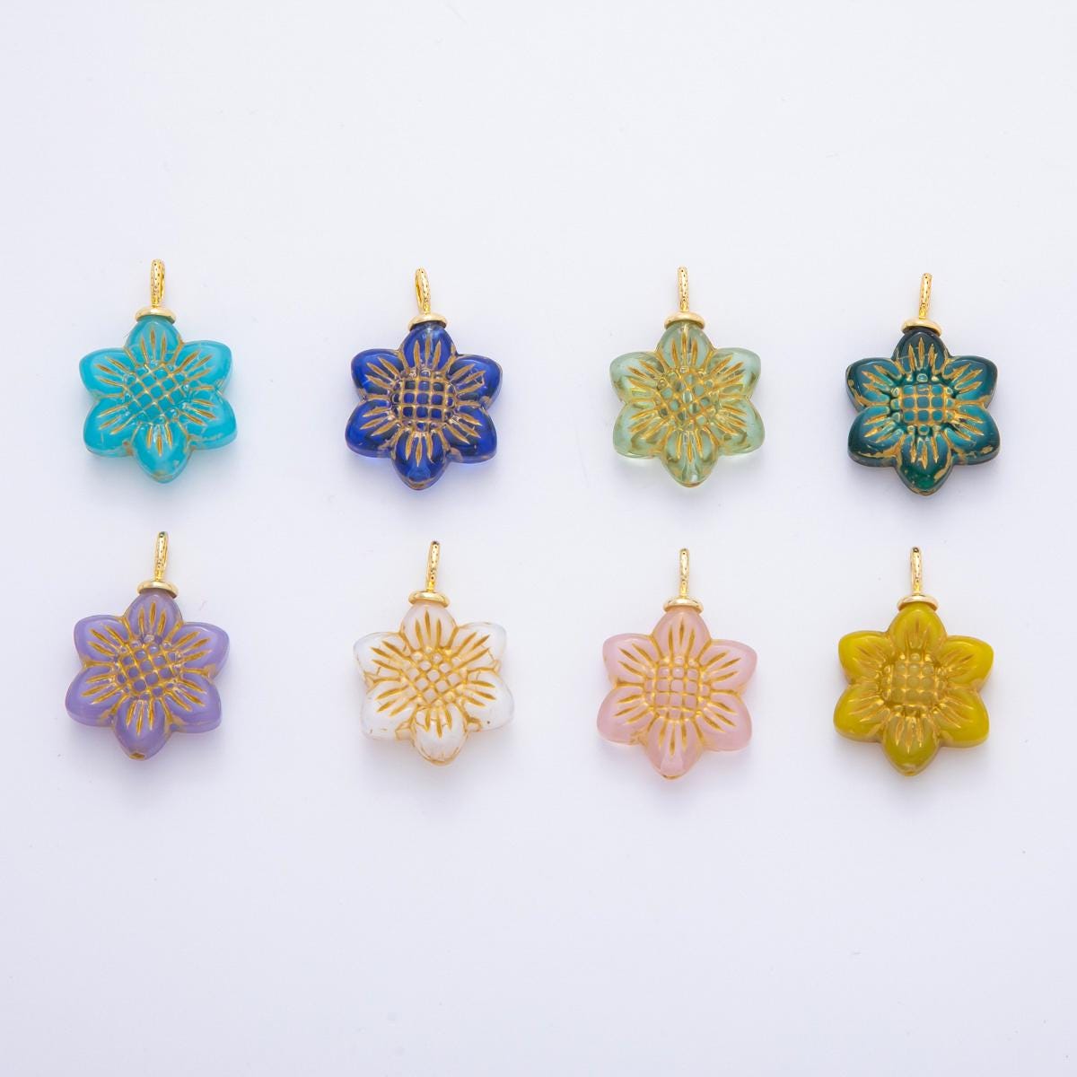 Dainty Czech Glass Beads Sun Flower Beads Charm Wildflower Beads Pendant Colorful Floral Necklace Bracelet Component E-746