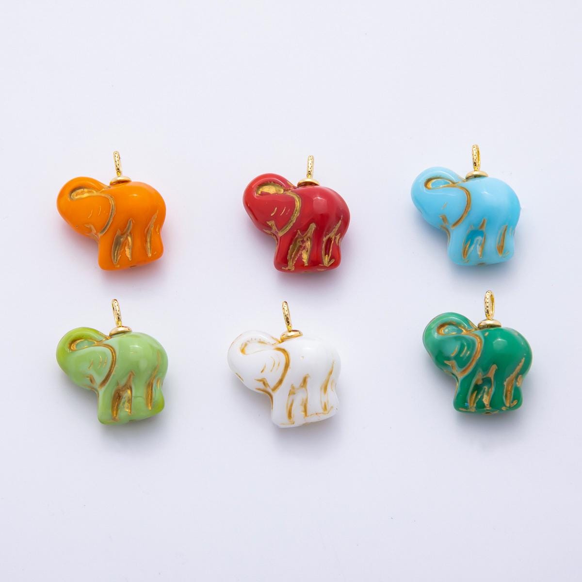 Dainty Czech Glass Beads Elephant Beads Charm Circus Wild Animal Beads Pendant Colorful Dumbo Necklace Bracelet Component E-777