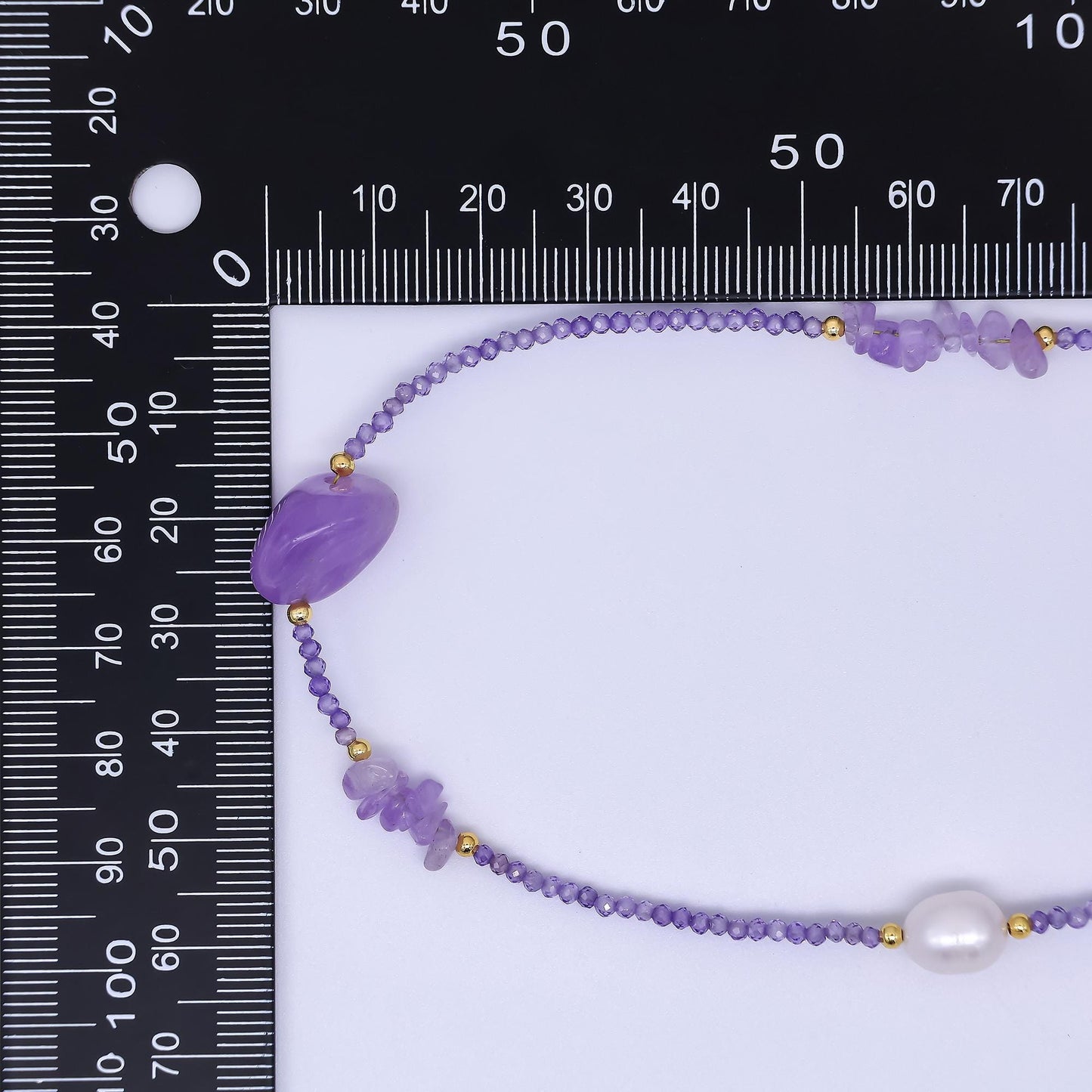 24K Gold Filled Amethyst Natural Gemstone Beaded Chain Necklace 16.92 Inch with Extender | WA-3345