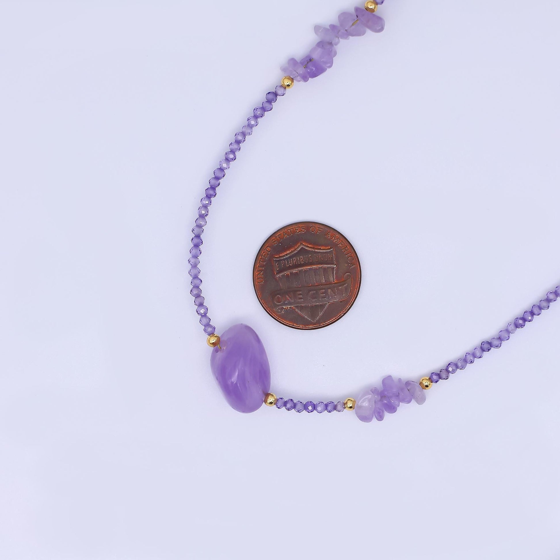 24K Gold Filled Amethyst Natural Gemstone Beaded Chain Necklace 16.92 Inch with Extender | WA-3345