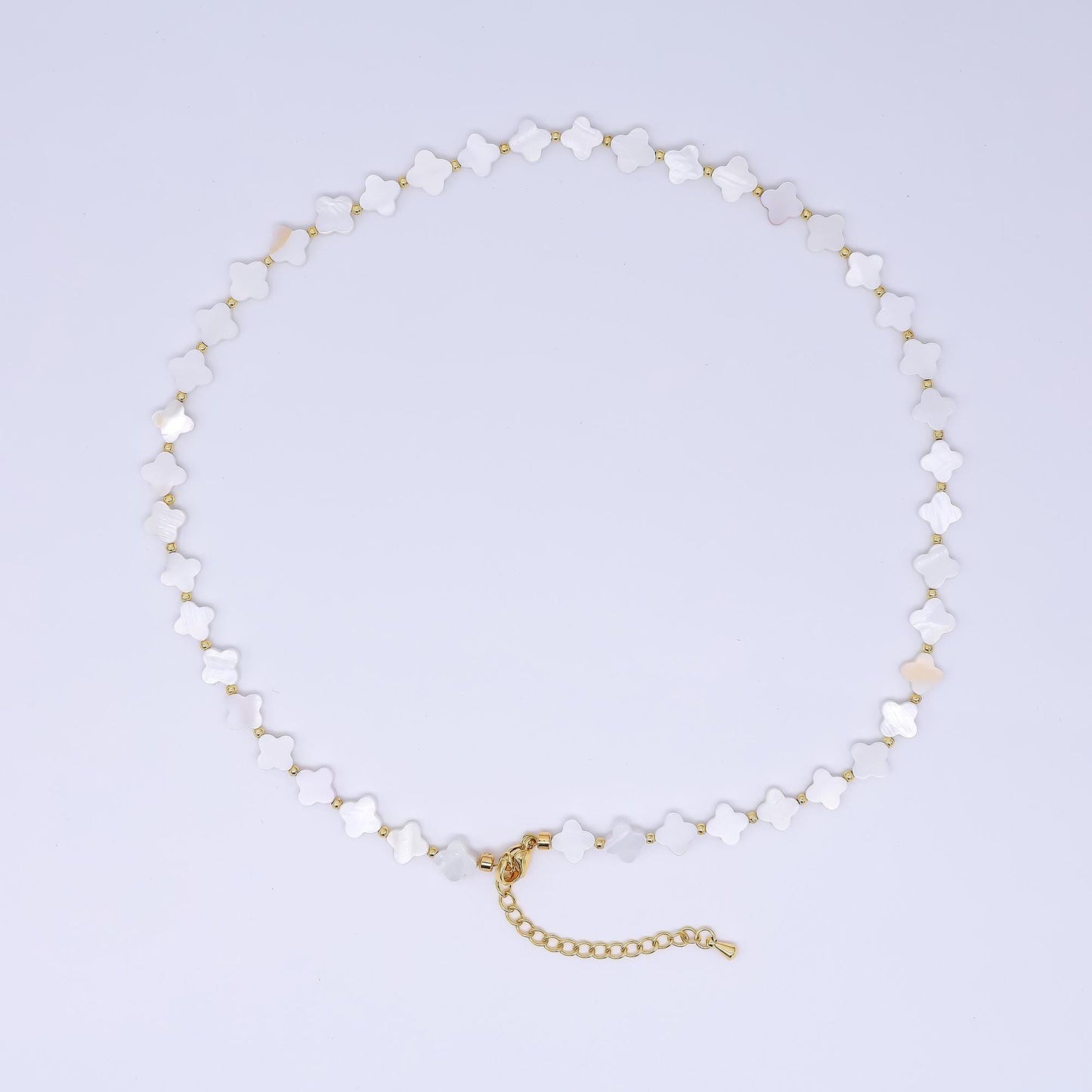 24K Gold Filled Mother of Pearl 4-Leaf Lucky Fortune Clover Necklace 17 Inch with Extender | WA-3344