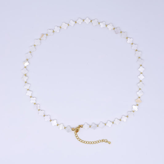 24K Gold Filled Mother of Pearl 4-Leaf Lucky Fortune Clover Necklace 17 Inch with Extender | WA-3344