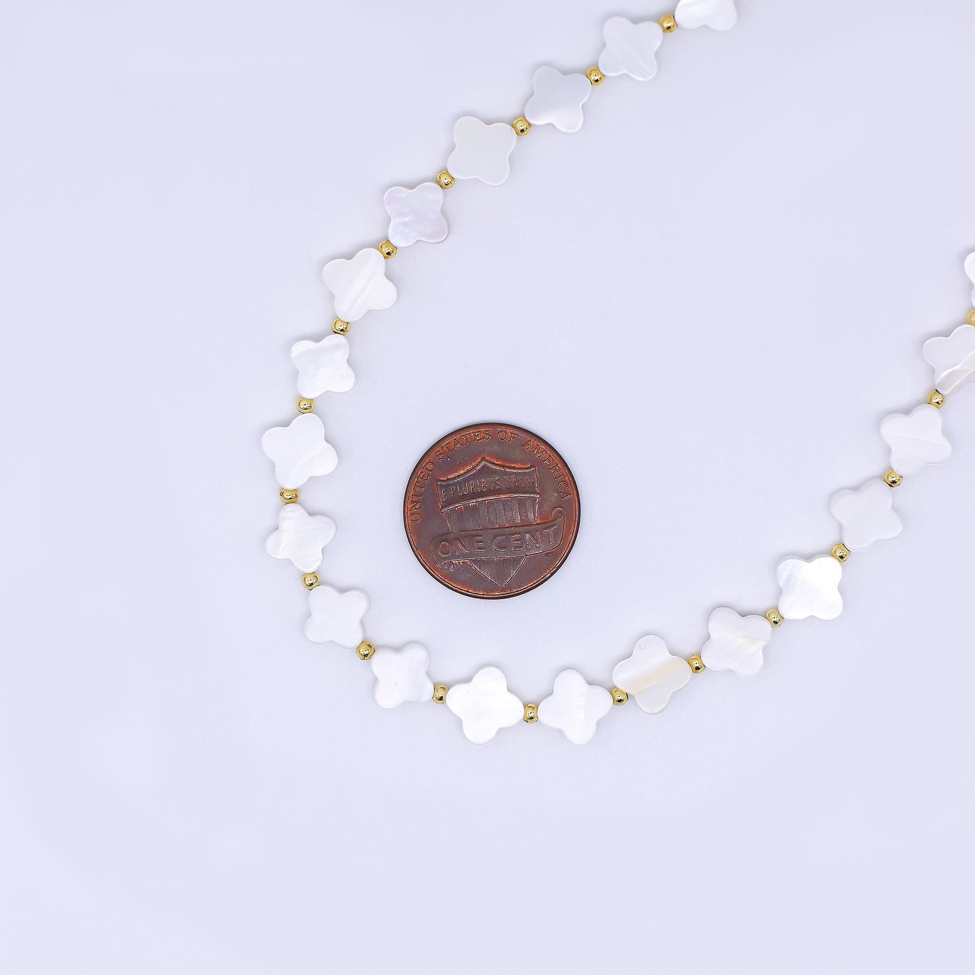24K Gold Filled Mother of Pearl 4-Leaf Lucky Fortune Clover Necklace 17 Inch with Extender | WA-3344