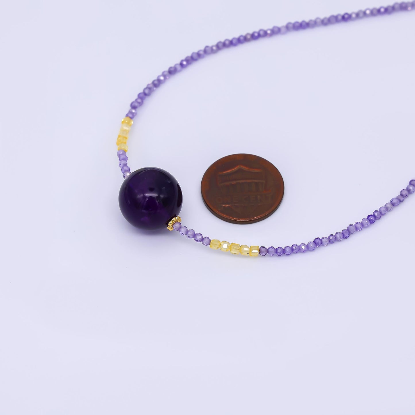 24K Gold Filled Amethyst Natural Gemstone Shades of Purple Beaded Chain Necklace 16.53 Inch with Extender | WA-3346