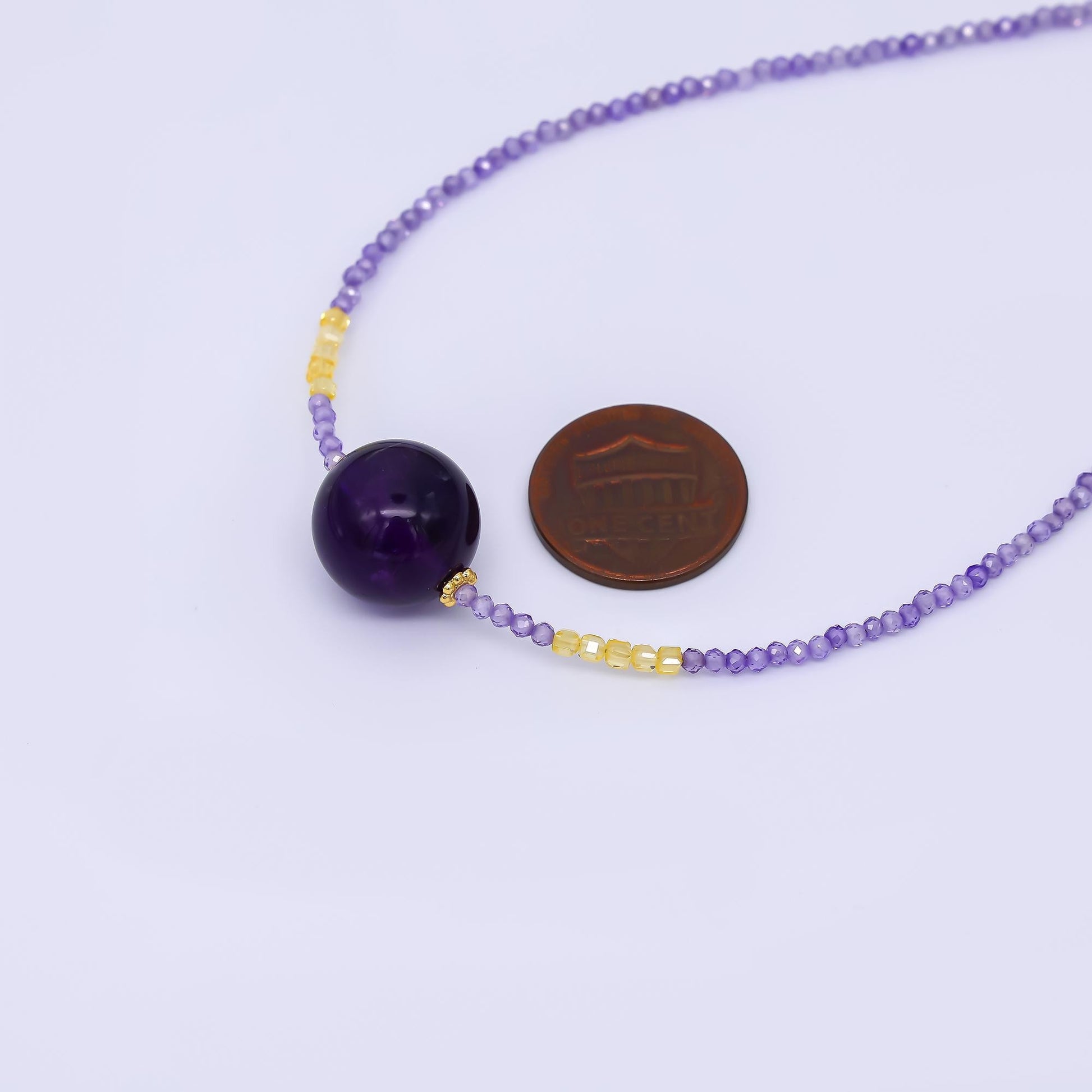 24K Gold Filled Amethyst Natural Gemstone Shades of Purple Beaded Chain Necklace 16.53 Inch with Extender | WA-3346