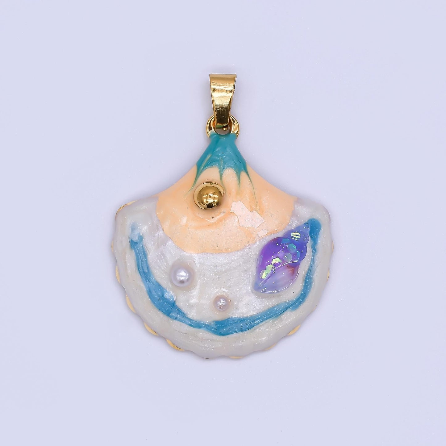 PVD Gold Stainless Steel Colorful Enamel Clam Shell Charm Beach Jewelry Making Supply | j-187