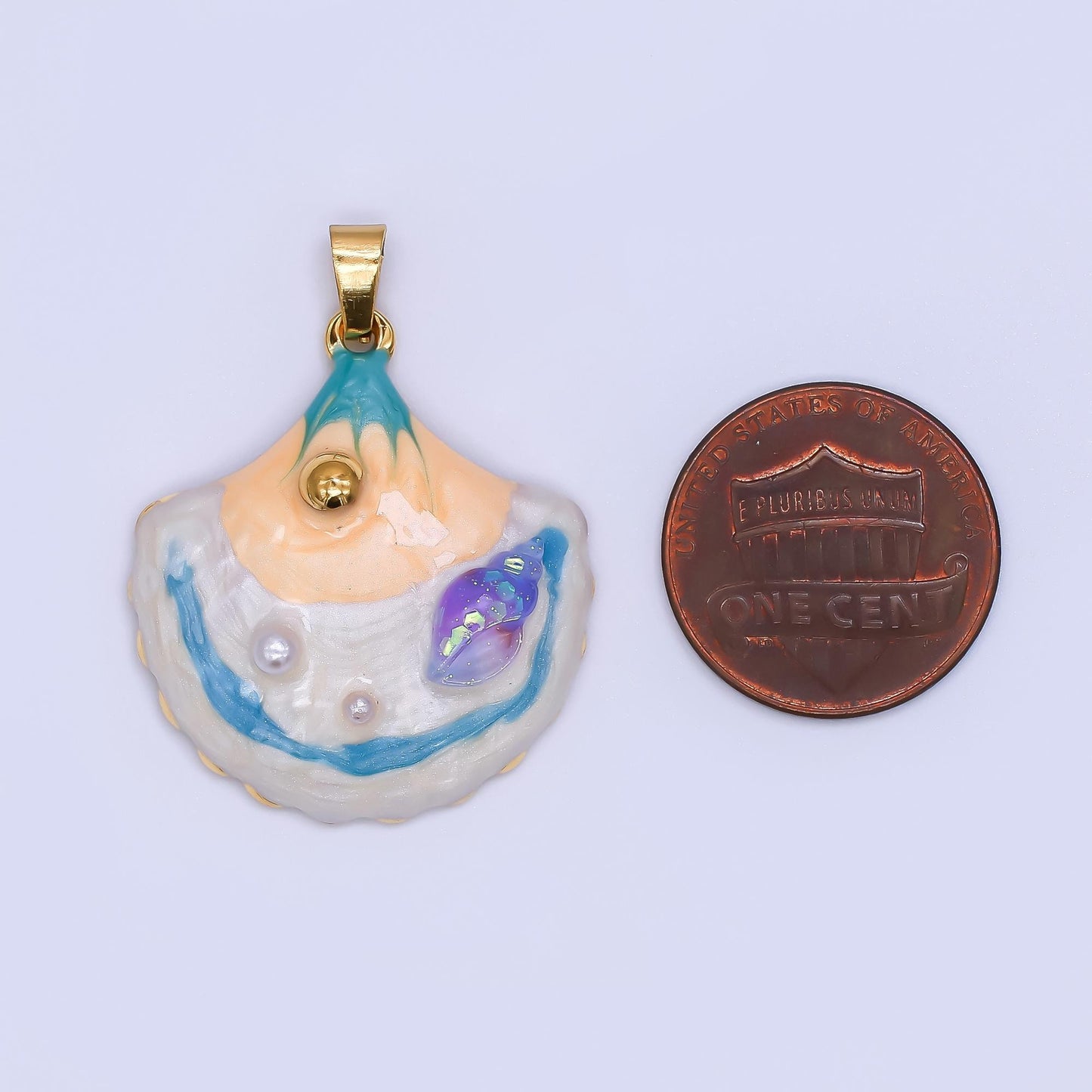 PVD Gold Stainless Steel Colorful Enamel Clam Shell Charm Beach Jewelry Making Supply | j-187