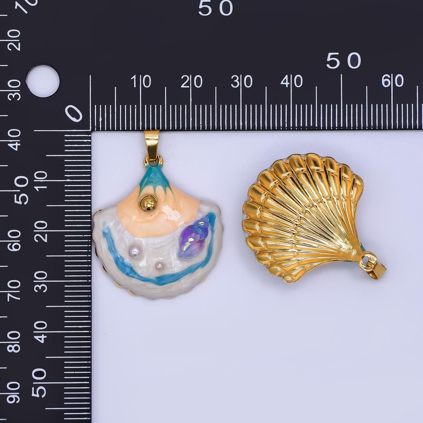 PVD Gold Stainless Steel Colorful Enamel Clam Shell Charm Beach Jewelry Making Supply | j-187