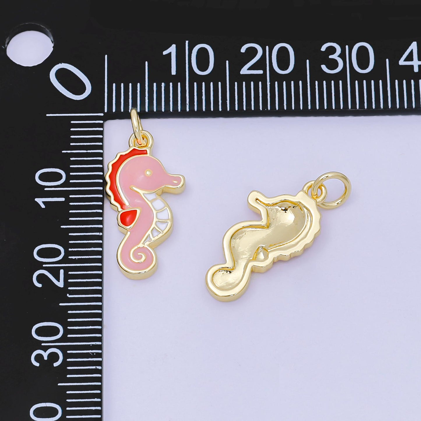 24K Gold Filled 19mm Pink Enamel Ocean Seahorse Animal Charm | D-532