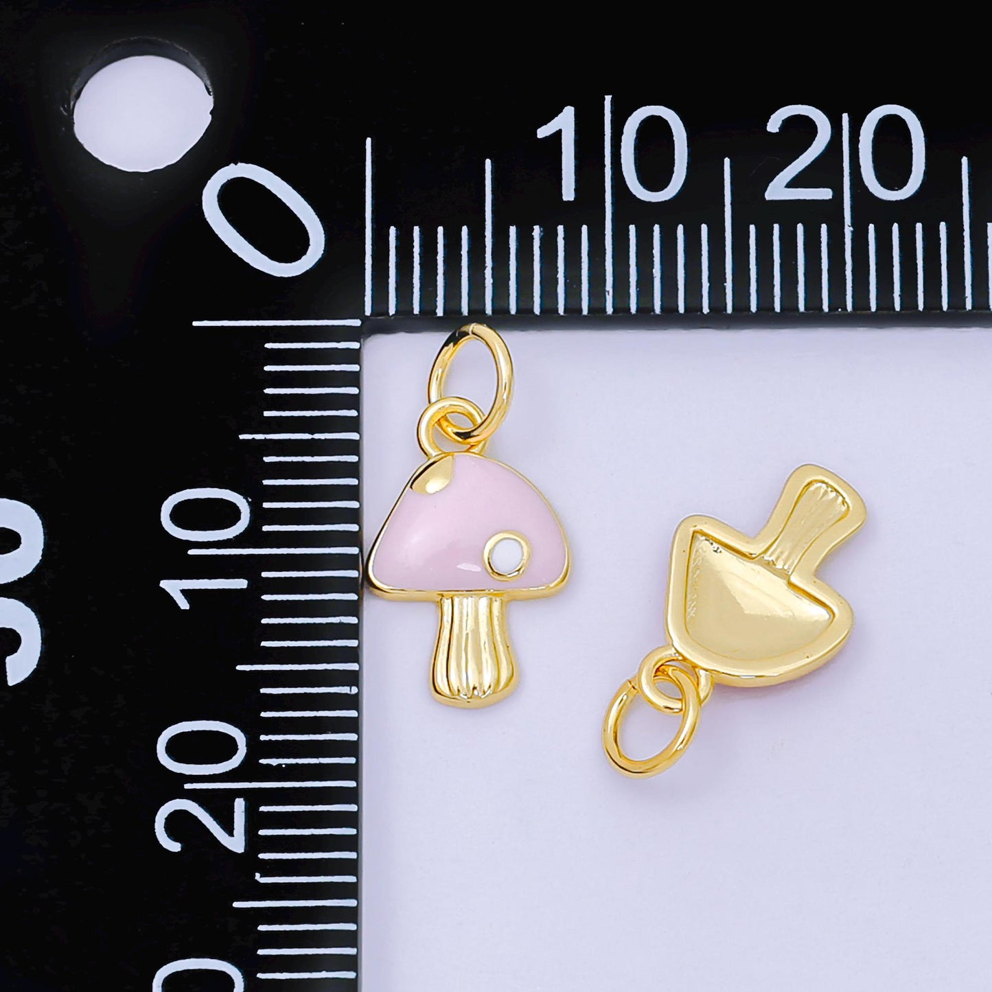 24K Gold Filled 13mm Wild Forest Mushroom Charm in Red, Pink, & White | D-627 D-663