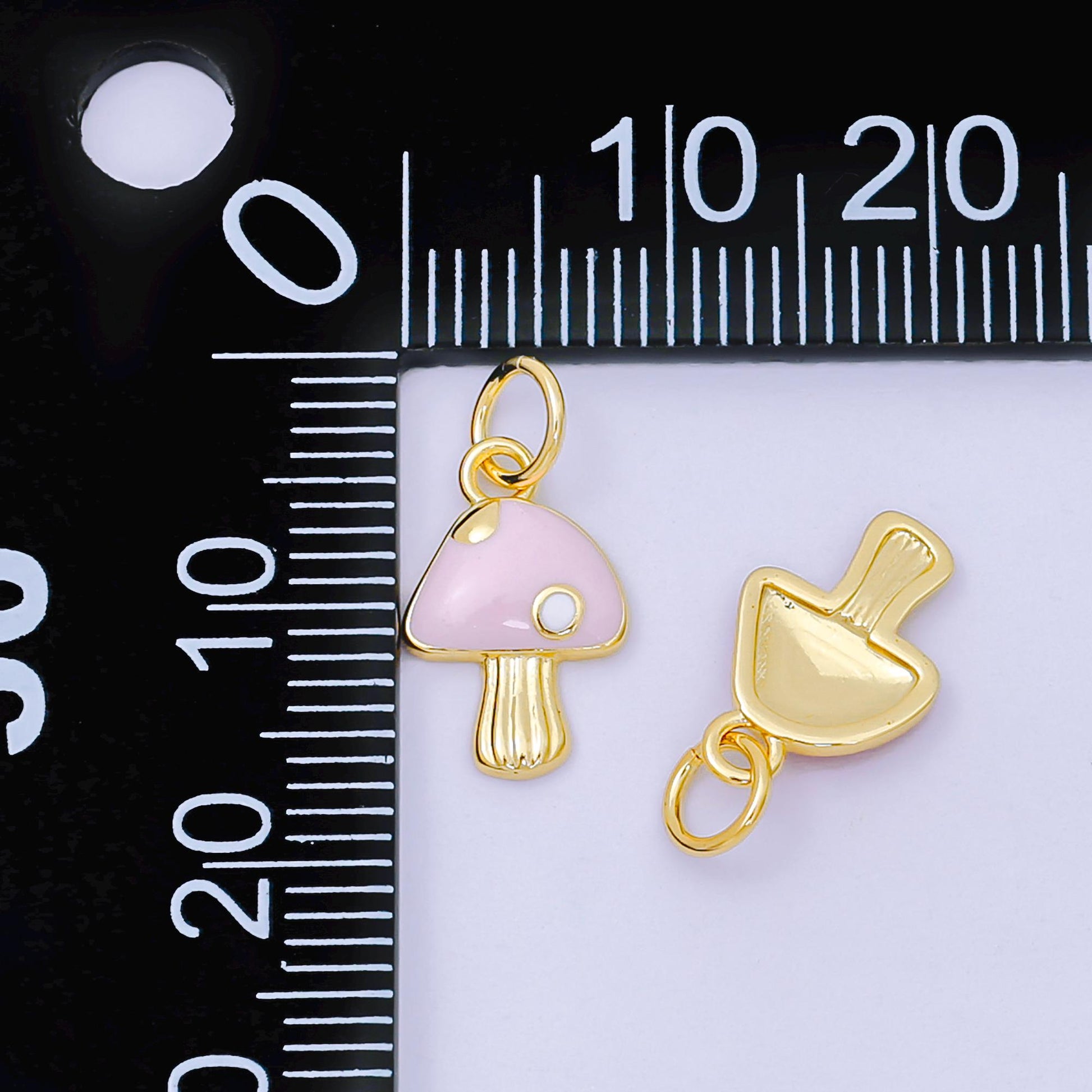 24K Gold Filled 13mm Wild Forest Mushroom Charm in Red, Pink, & White | D-627 D-663