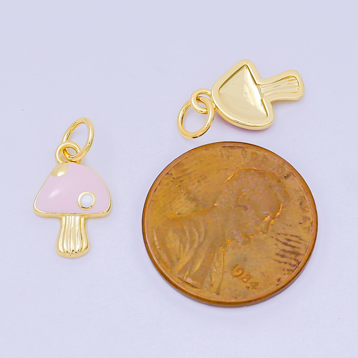 24K Gold Filled 13mm Wild Forest Mushroom Charm in Red, Pink, & White | D-627 D-663