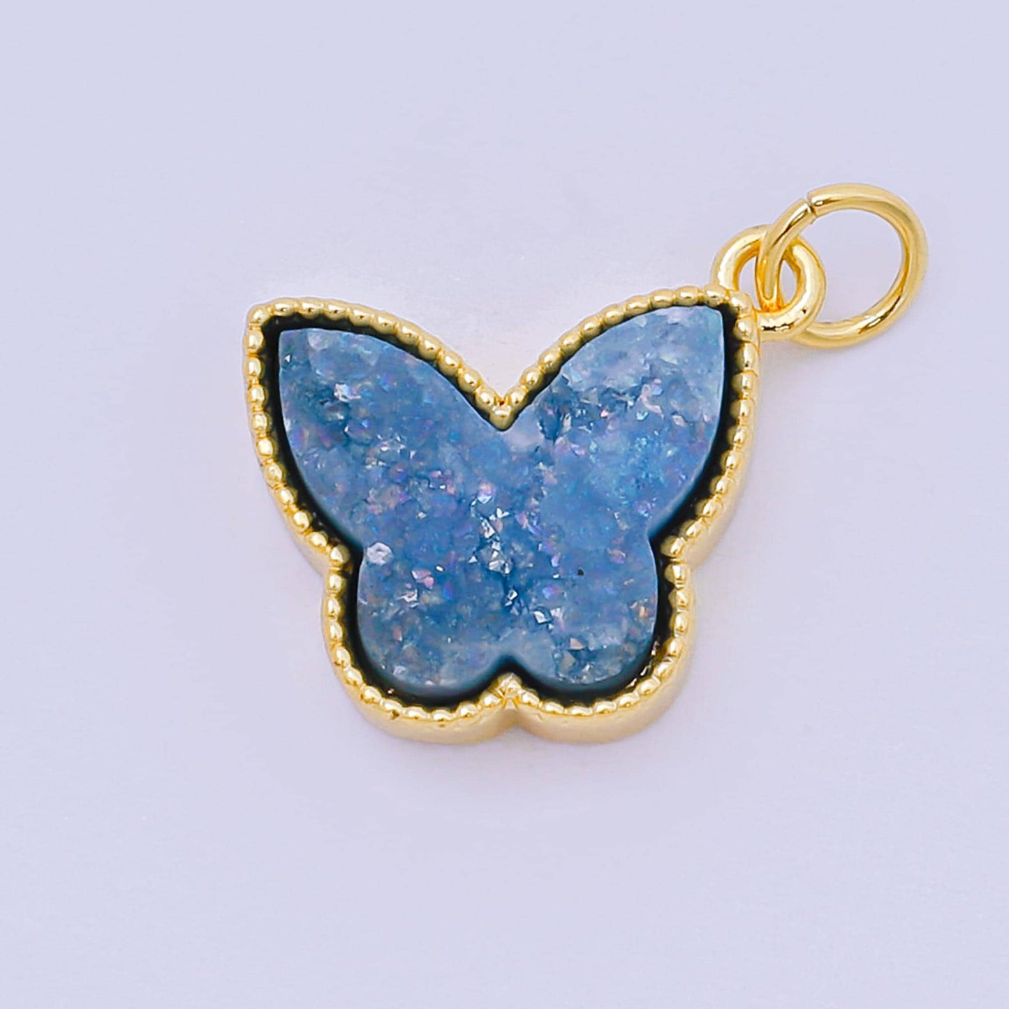 24K Gold Filled 14mm Glittery Multicolor Butterfly Druzy Stone Animal Charm | D-668 D-677 D-700 D-708 D-757 D-796 D-810