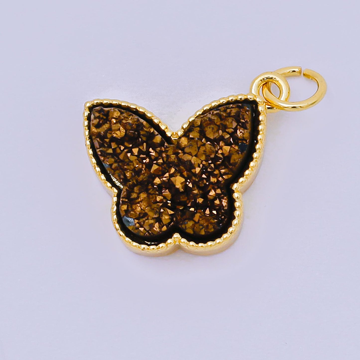 24K Gold Filled 14mm Glittery Multicolor Butterfly Druzy Stone Animal Charm | D-668 D-677 D-700 D-708 D-757 D-796 D-810