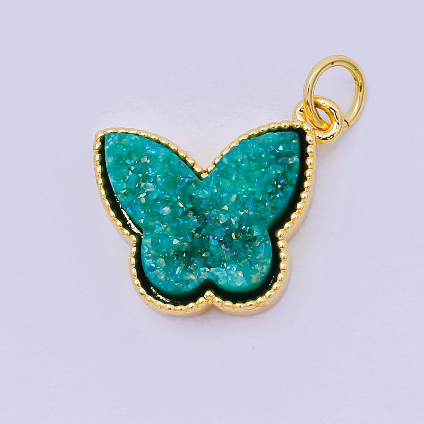 24K Gold Filled 14mm Glittery Multicolor Butterfly Druzy Stone Animal Charm | D-668 D-677 D-700 D-708 D-757 D-796 D-810