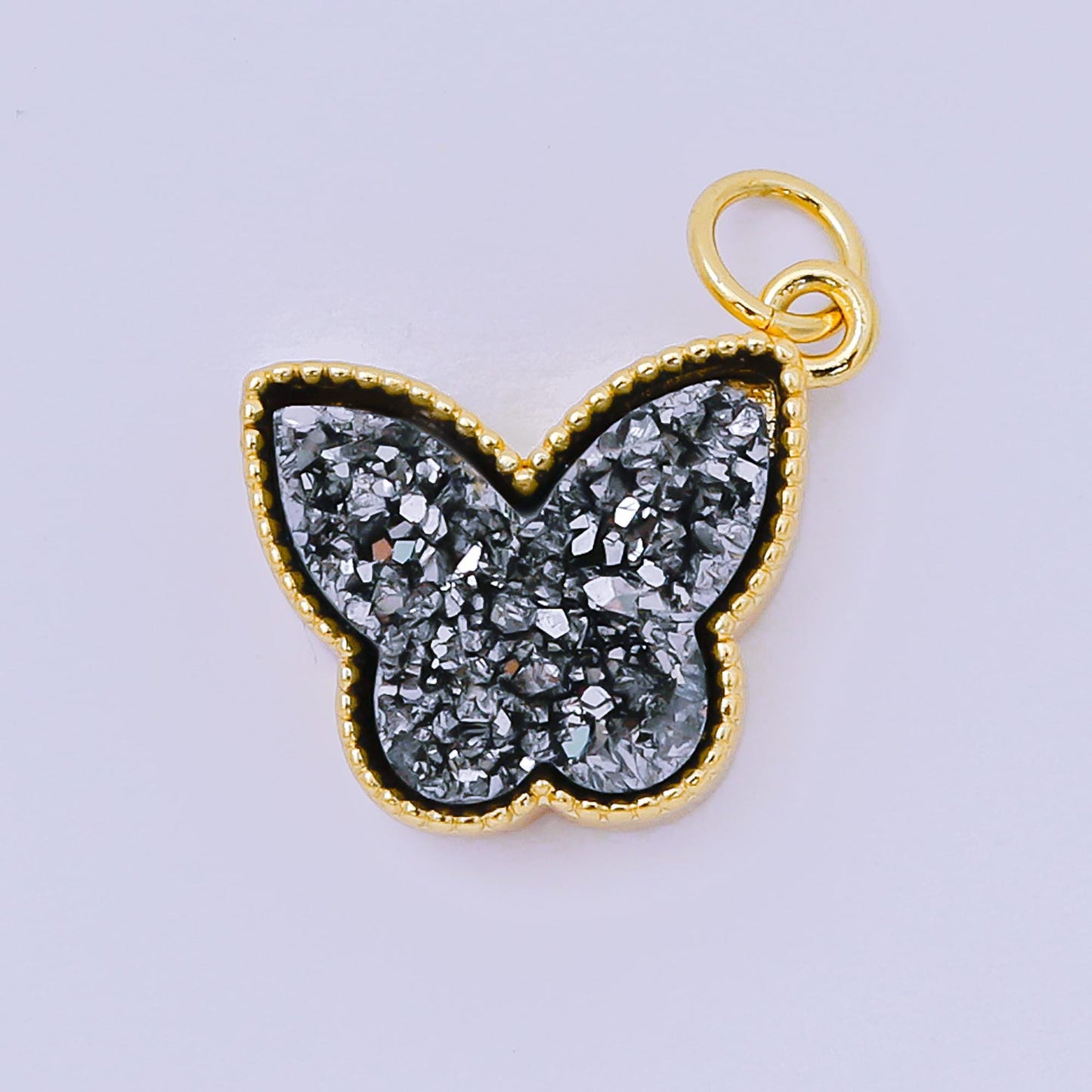 24K Gold Filled 14mm Glittery Multicolor Butterfly Druzy Stone Animal Charm | D-668 D-677 D-700 D-708 D-757 D-796 D-810
