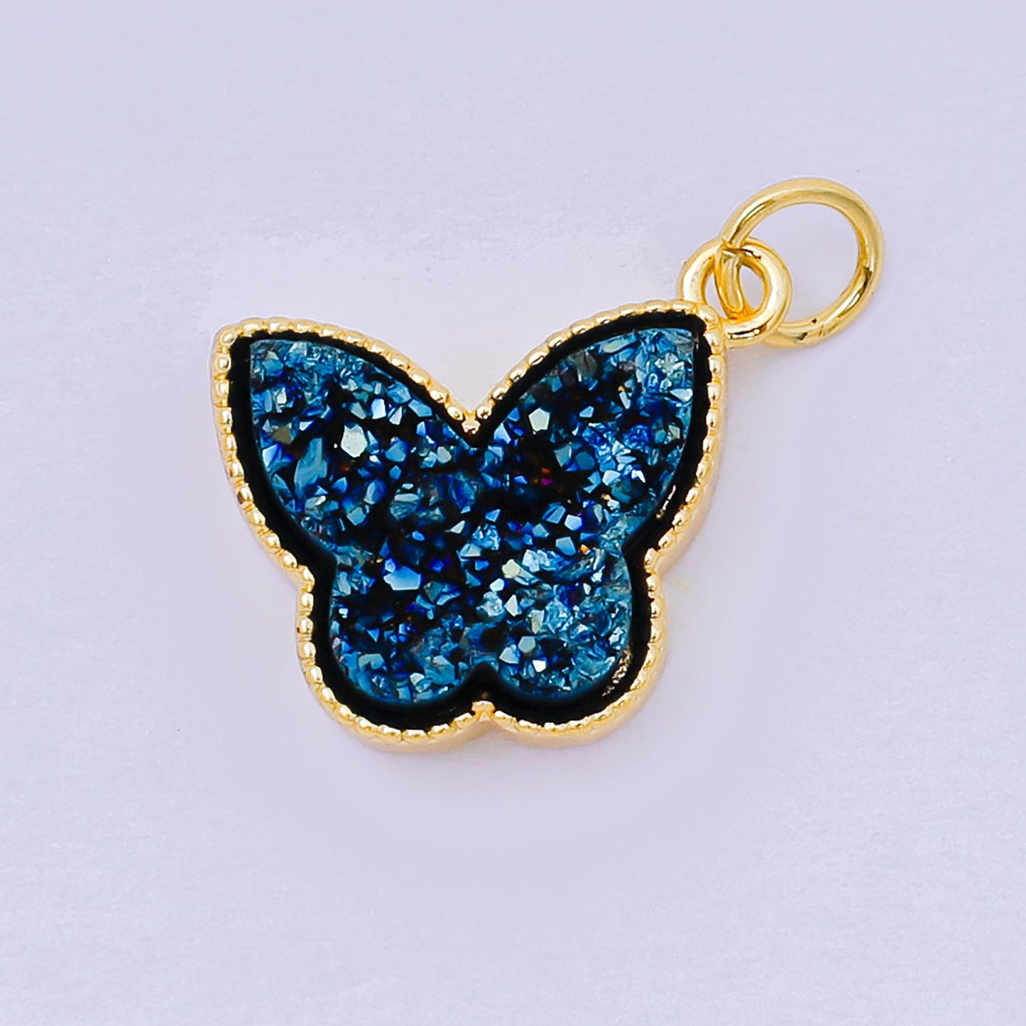 24K Gold Filled 14mm Glittery Multicolor Butterfly Druzy Stone Animal Charm | D-668 D-677 D-700 D-708 D-757 D-796 D-810