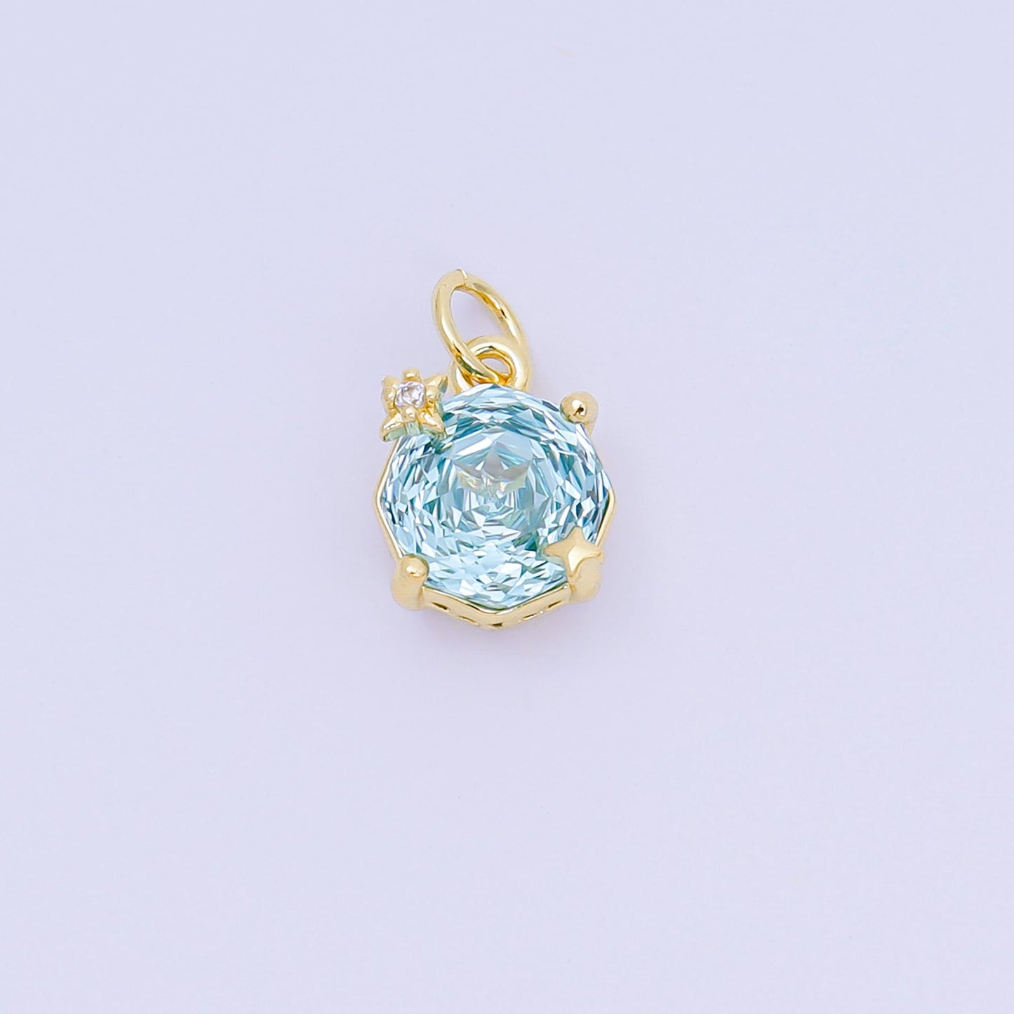 24K Gold Filled 11mm Round CZ Celestial Star Birthstone Charm | M-102 - M-106 M-197 M-212