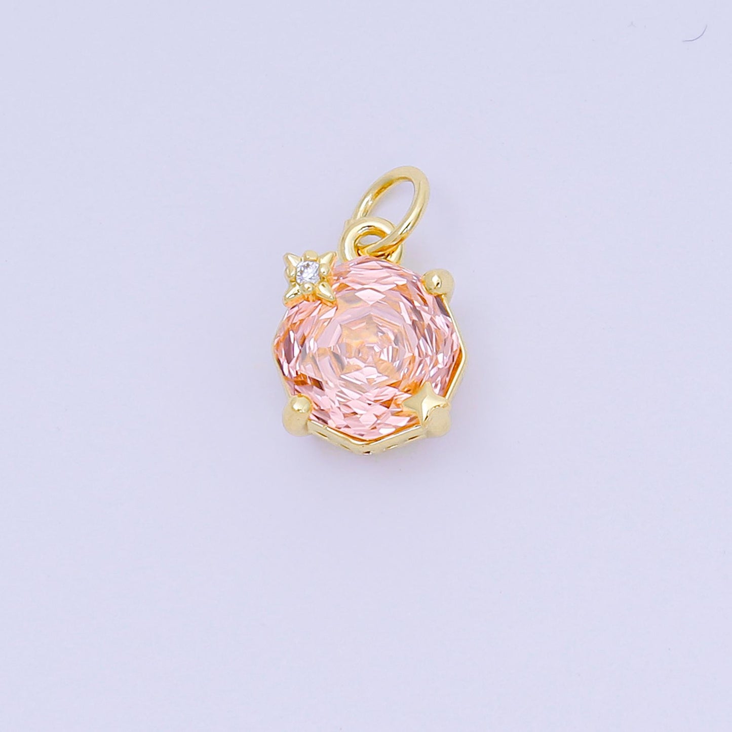 24K Gold Filled 11mm Round CZ Celestial Star Birthstone Charm | M-102 - M-106 M-197 M-212