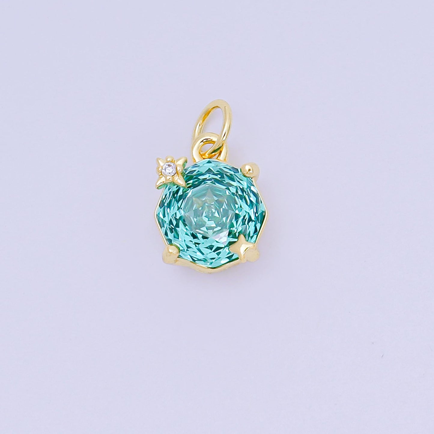 24K Gold Filled 11mm Round CZ Celestial Star Birthstone Charm | M-102 - M-106 M-197 M-212