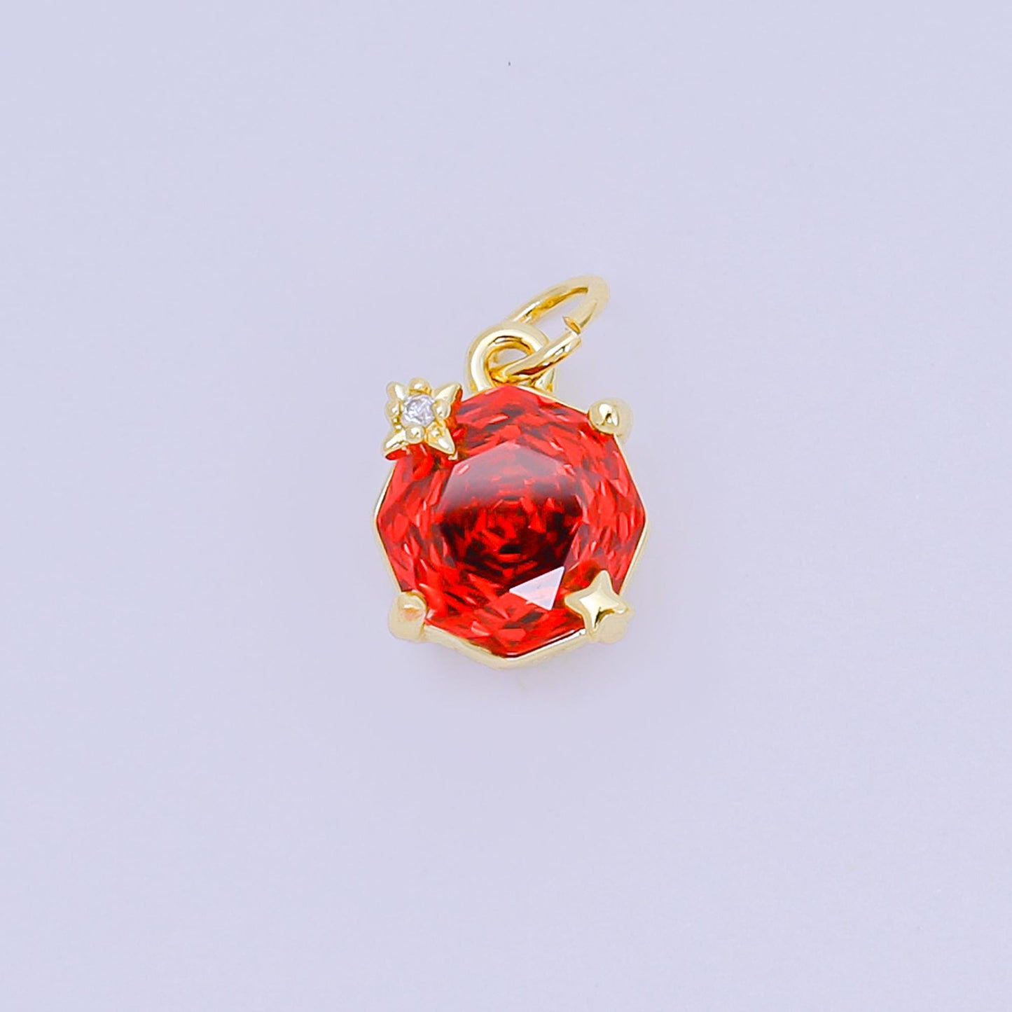 24K Gold Filled 11mm Round CZ Celestial Star Birthstone Charm | M-102 - M-106 M-197 M-212