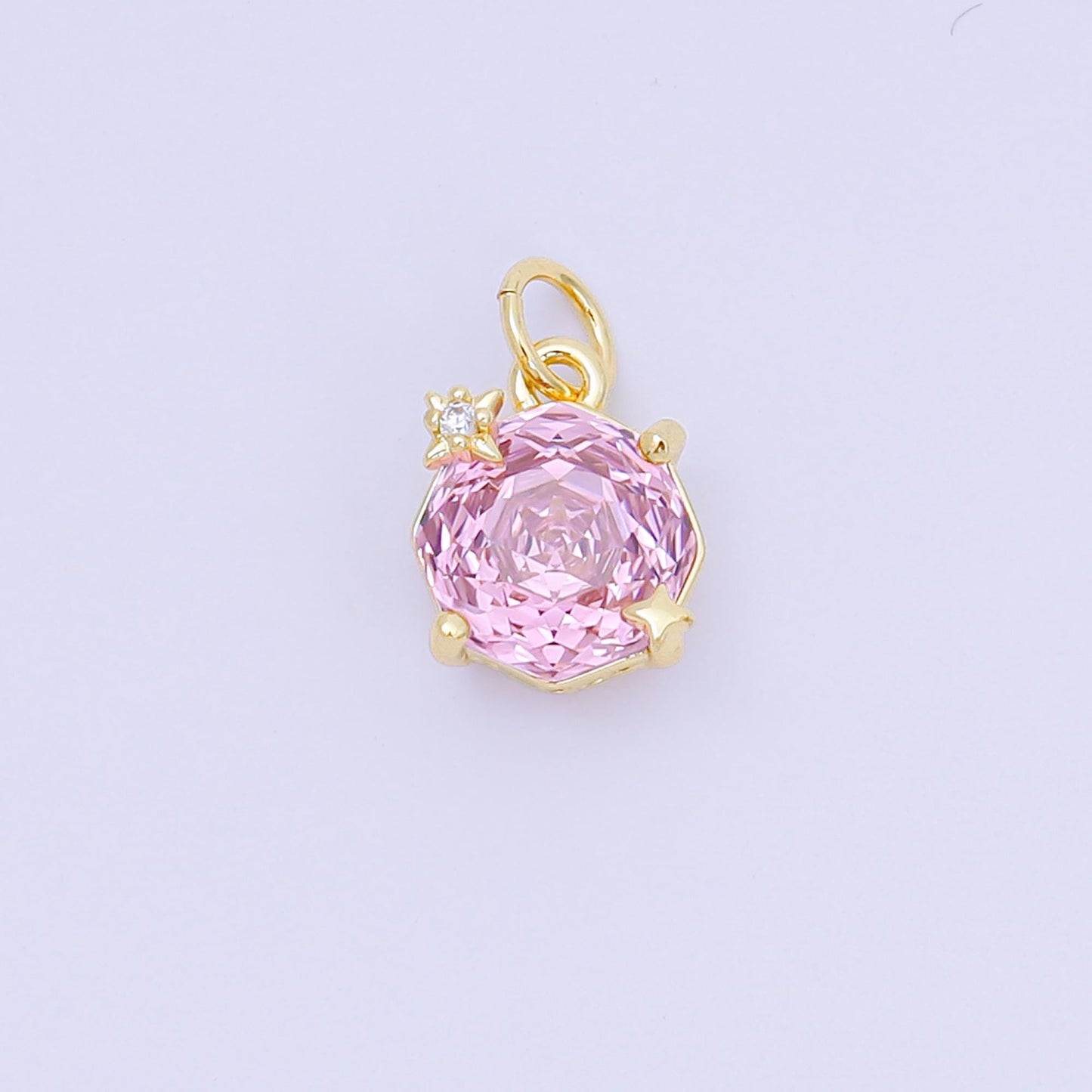 24K Gold Filled 11mm Round CZ Celestial Star Birthstone Charm | M-102 - M-106 M-197 M-212