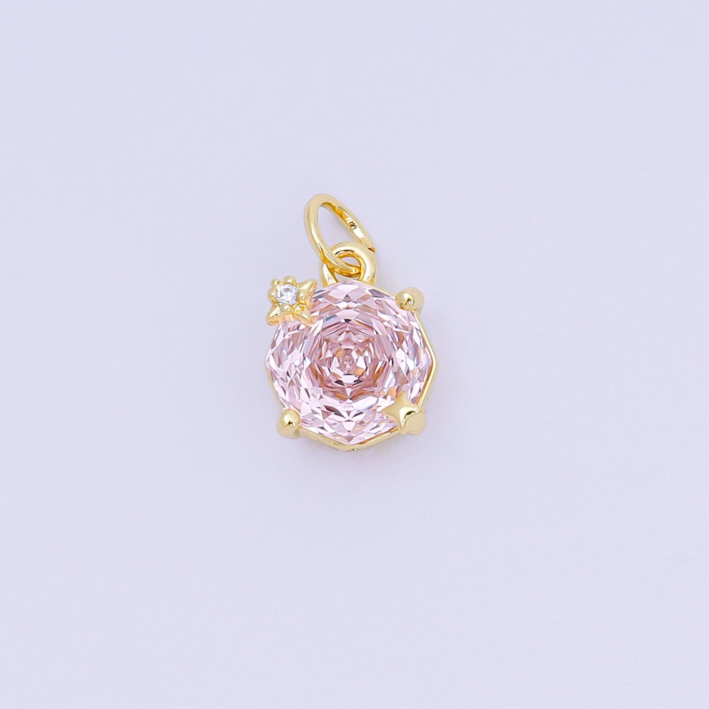 24K Gold Filled 11mm Round CZ Celestial Star Birthstone Charm | M-102 - M-106 M-197 M-212