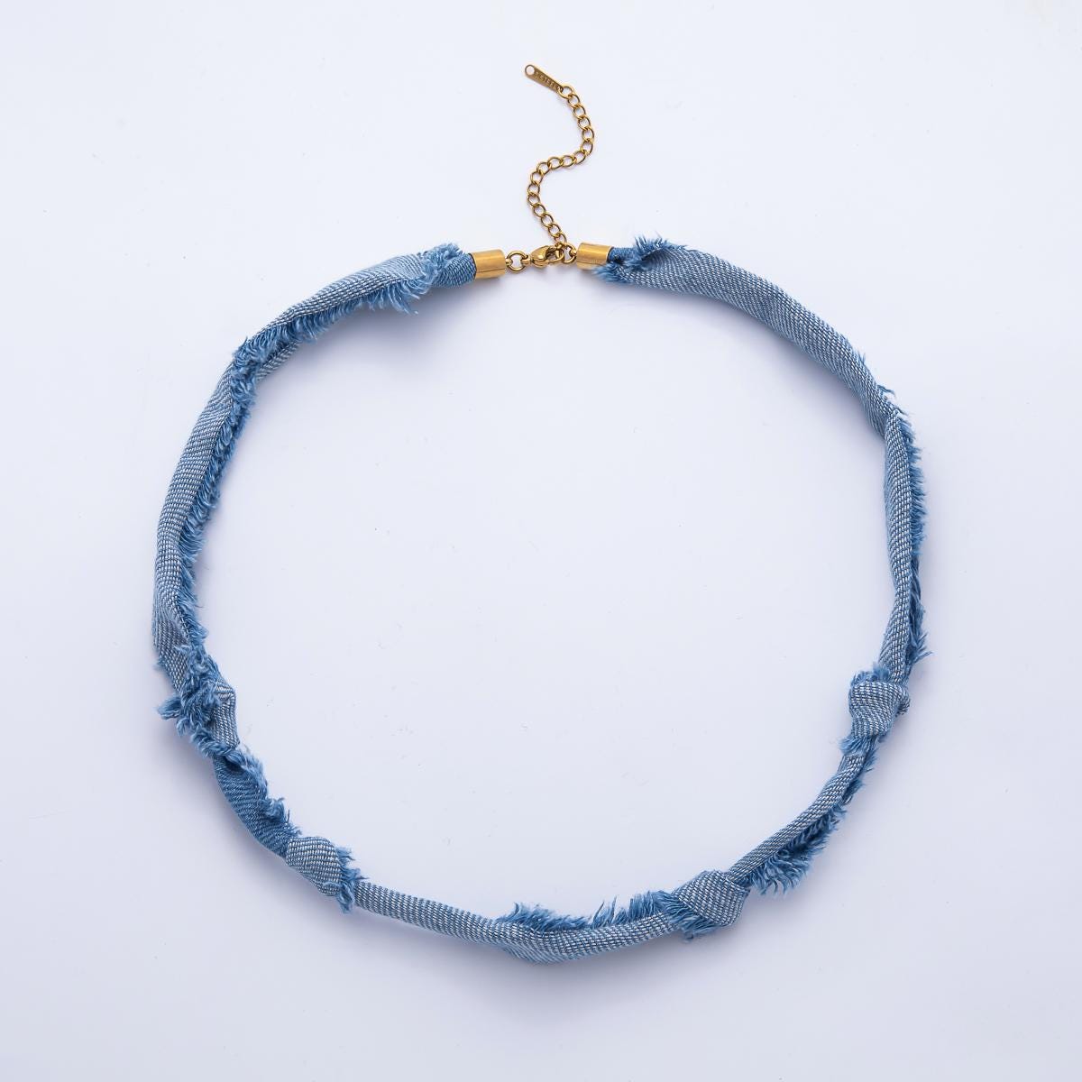 Denim Jeans Fabric Scarf Necklace 19 inch Make your own Scarf Necklace Charm Jewelry Supply with PVD Gold Stainless Clasp WA-1755